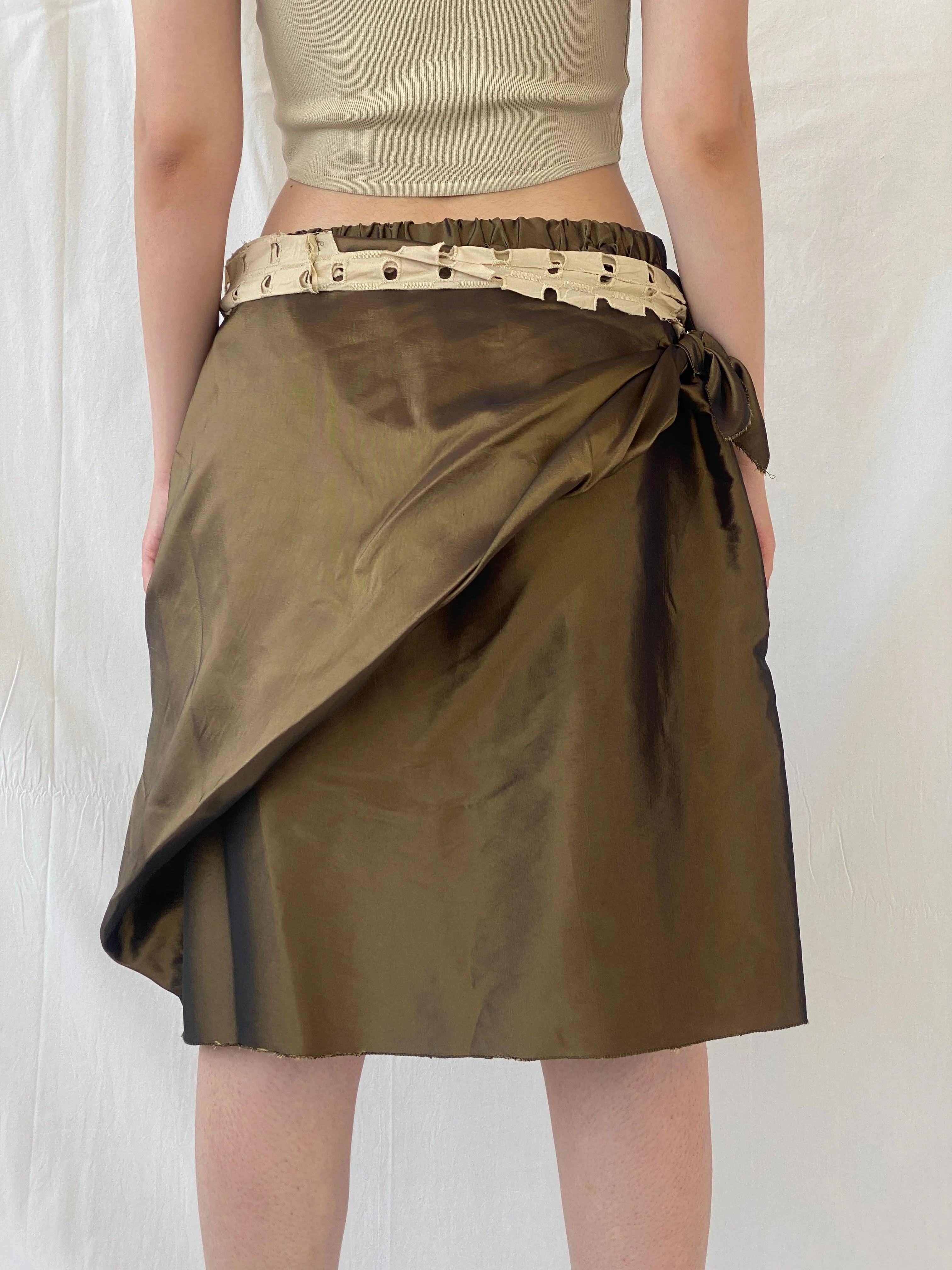 Statement Y2K Metallic Olive Green Short Women’s Skirt - L - Balagan Vintage Midi Skirt Ayah, midi skirt, summer