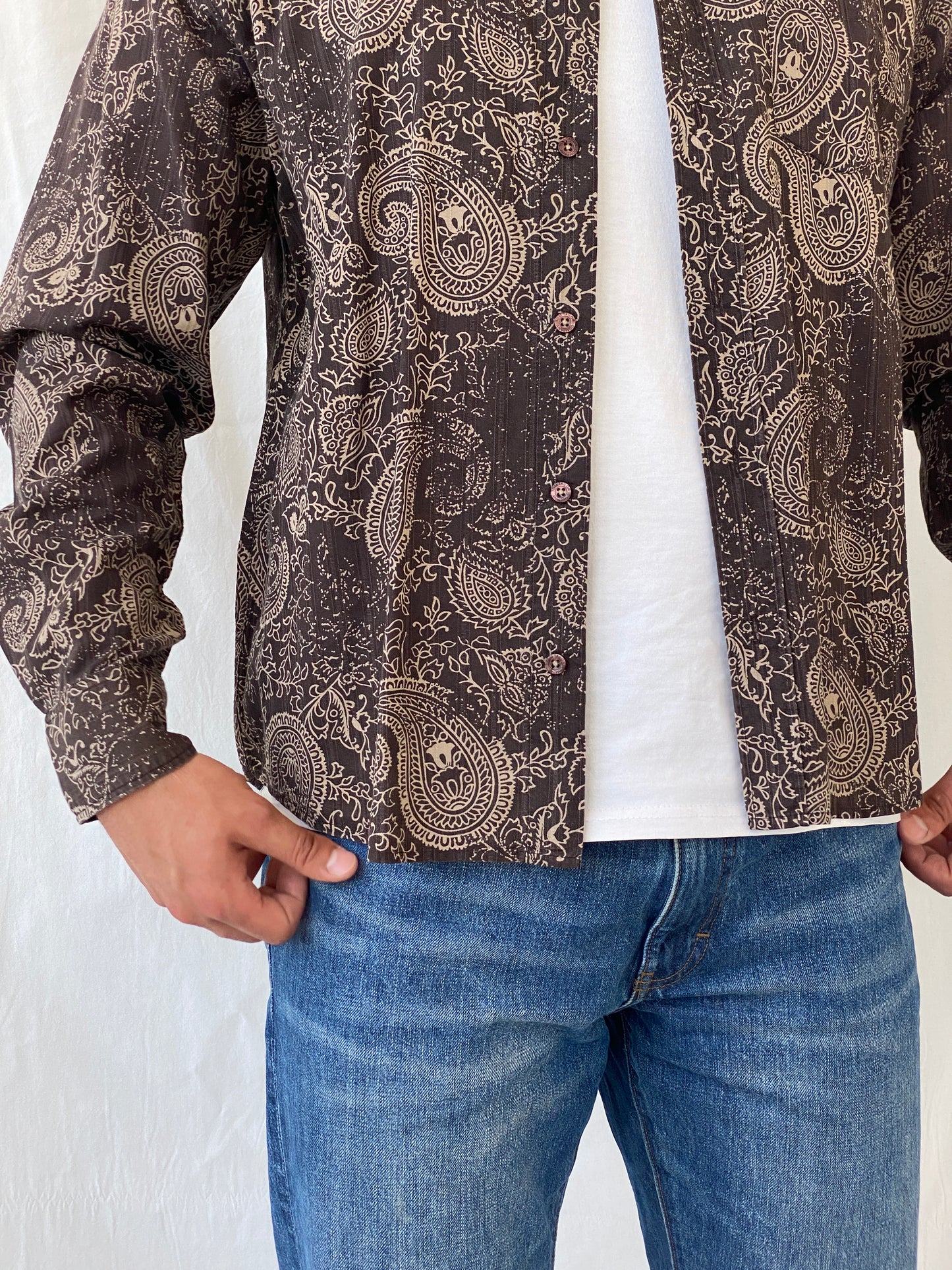 Tom Tailor Sportswear Brown Floral Paisley Print Men’s Long Sleeve Cotton Shirt - XL - Balagan Vintage Full Sleeve Shirt 90s, cotton, full sleeve shirt, mens shirt, NEW IN, printed shirt, Ramez, silk