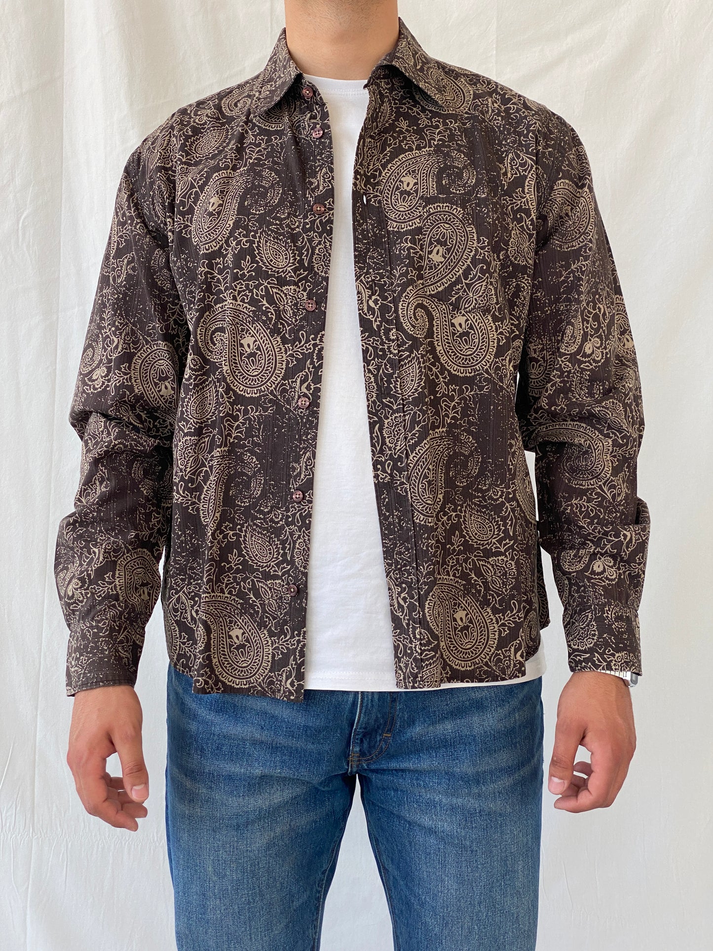 Tom Tailor Sportswear Brown Floral Paisley Print Men’s Long Sleeve Cotton Shirt - XL - Balagan Vintage Full Sleeve Shirt 90s, cotton, full sleeve shirt, mens shirt, NEW IN, printed shirt, Ramez, silk