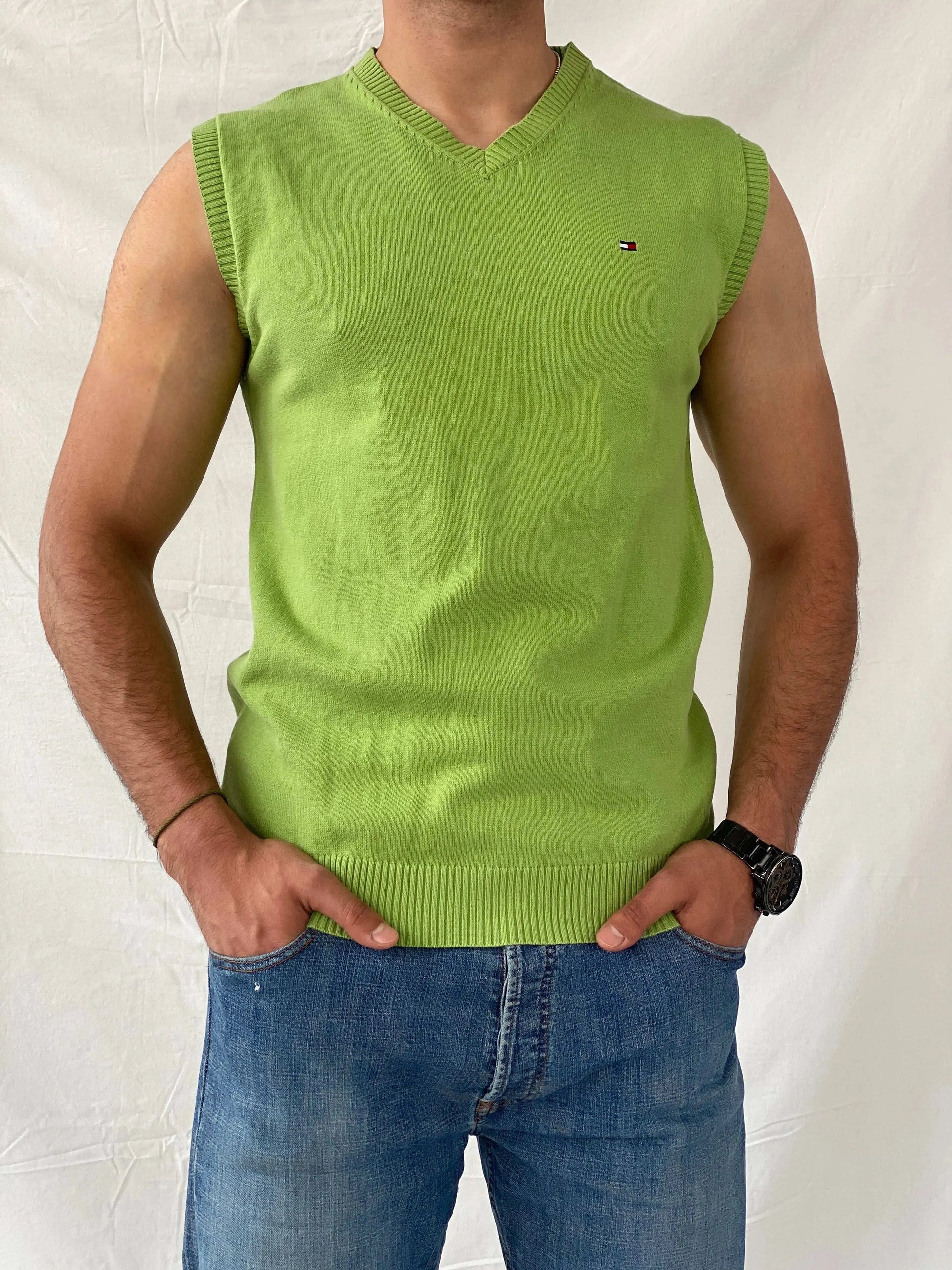 Tommy Hilfiger Green Cotton Men’s Vest - XL - Balagan Vintage Vest 00s, men top, mens vest, Ramez, Tommy hilfiger, Tommy jeans, vest