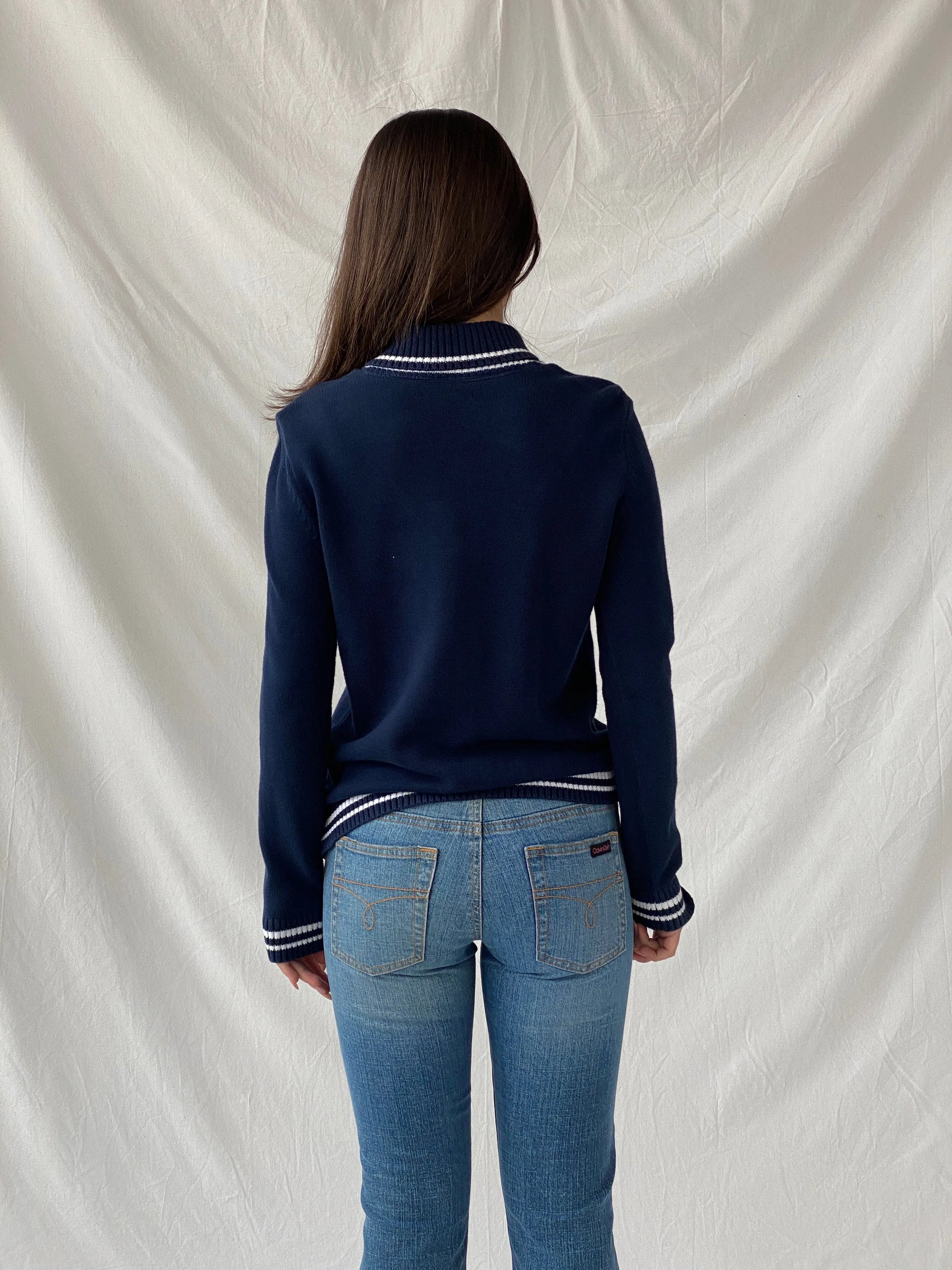 Tommy Hilfiger TH Logo Cotton Jumper Varsity Jacket - S - Balagan Vintage Full Sleeve Shirt 90s, Christine, knit, knitted cardigan, Tommy hilfiger, Tommy jeans, winter