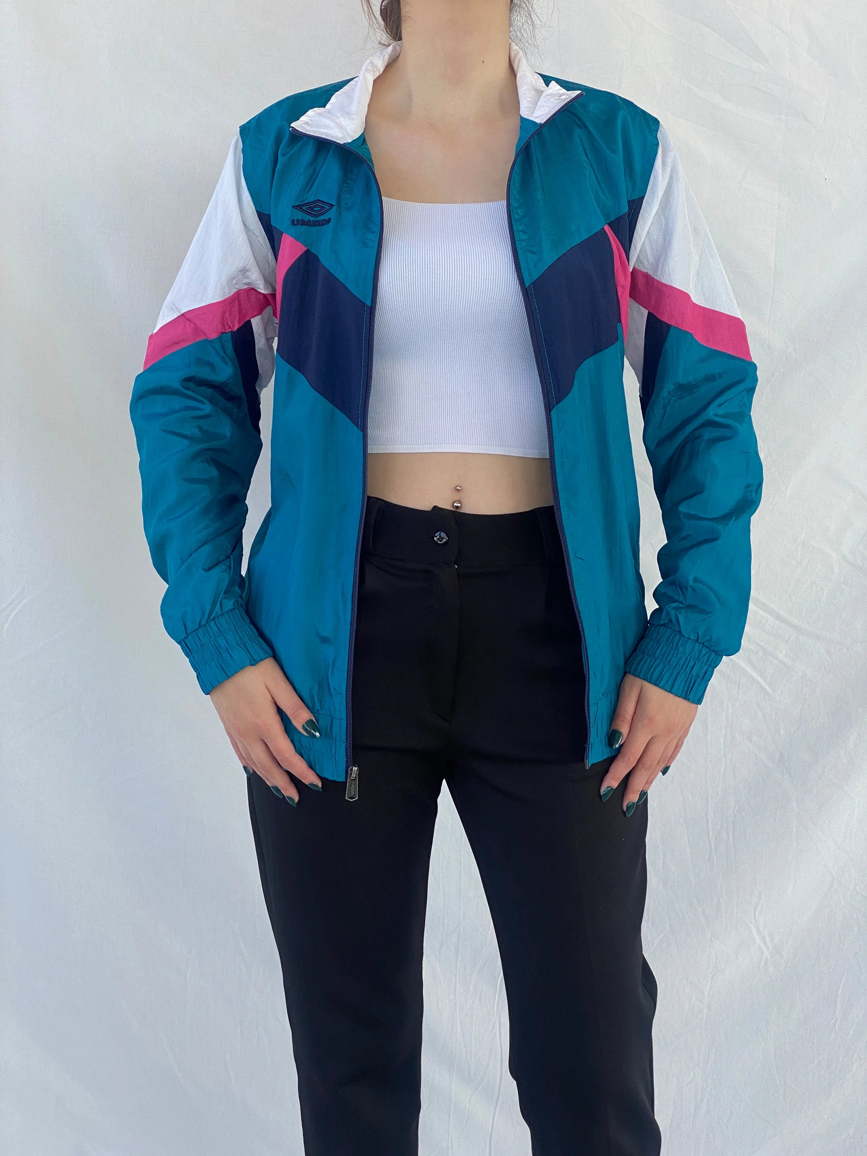 Umbro Premier Blue Color-block Women’s Windbreaker Track Jacket - S - Balagan Vintage Windbreaker Jacket 00s, Ayah, consignment, Melika, vintage, vintage windbreaker, windbreaker, windbreaker jacket, women