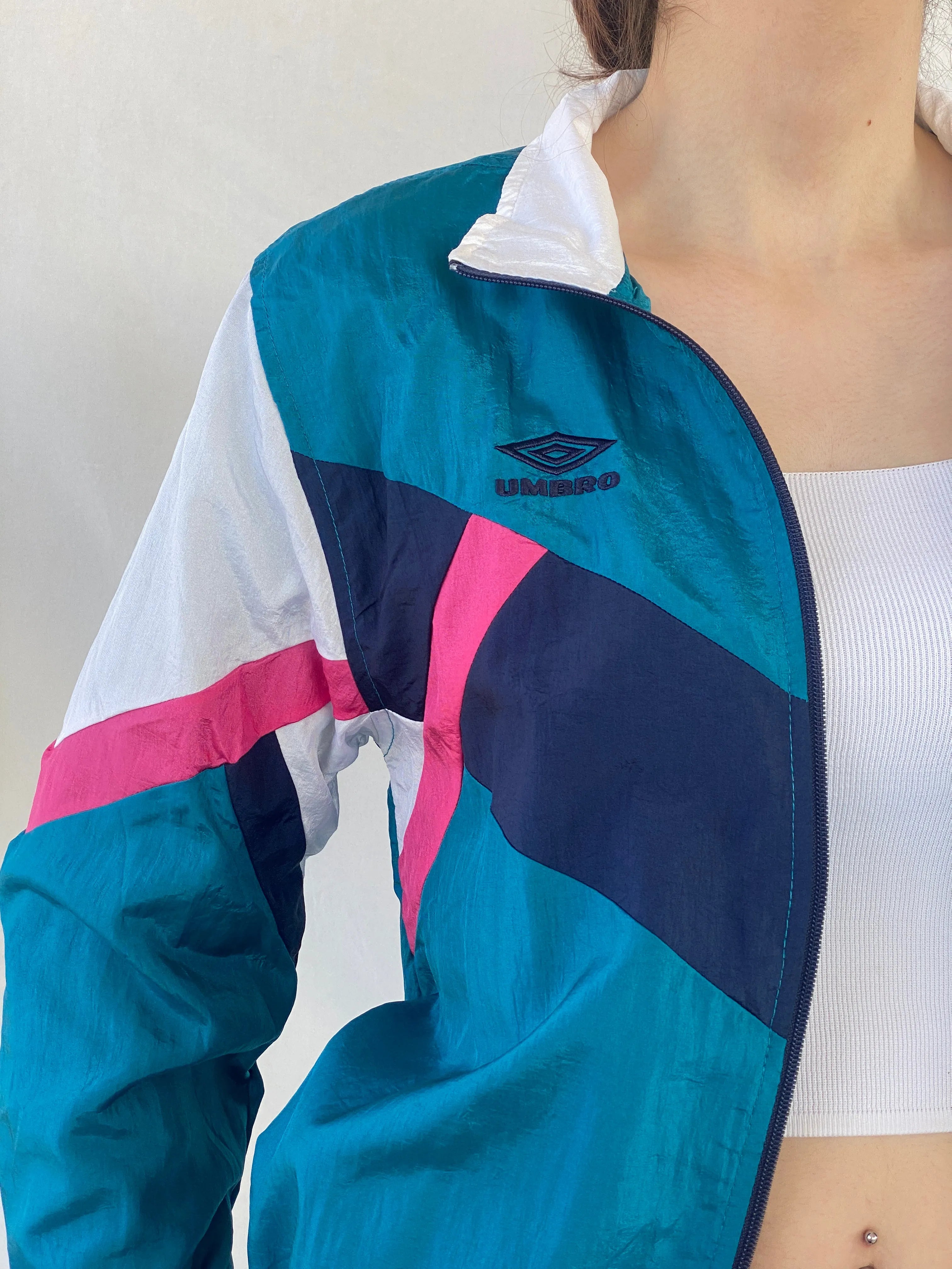 Umbro Premier Blue Color-block Women’s Windbreaker Track Jacket - S - Balagan Vintage Windbreaker Jacket 00s, Ayah, consignment, Melika, vintage, vintage windbreaker, windbreaker, windbreaker jacket, women