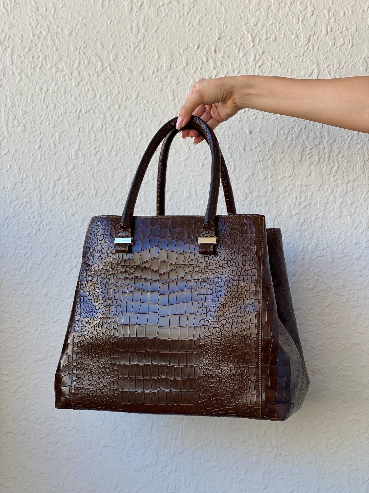 Victoria Beckham Large Chocolate Brown Leather Croc Effect Women's Bag - Balagan Vintage Shoulder Bag 00s, 90s, bag, consignment, genuine leather, Hala, NEW IN, shoulder bag, summer, Y2K