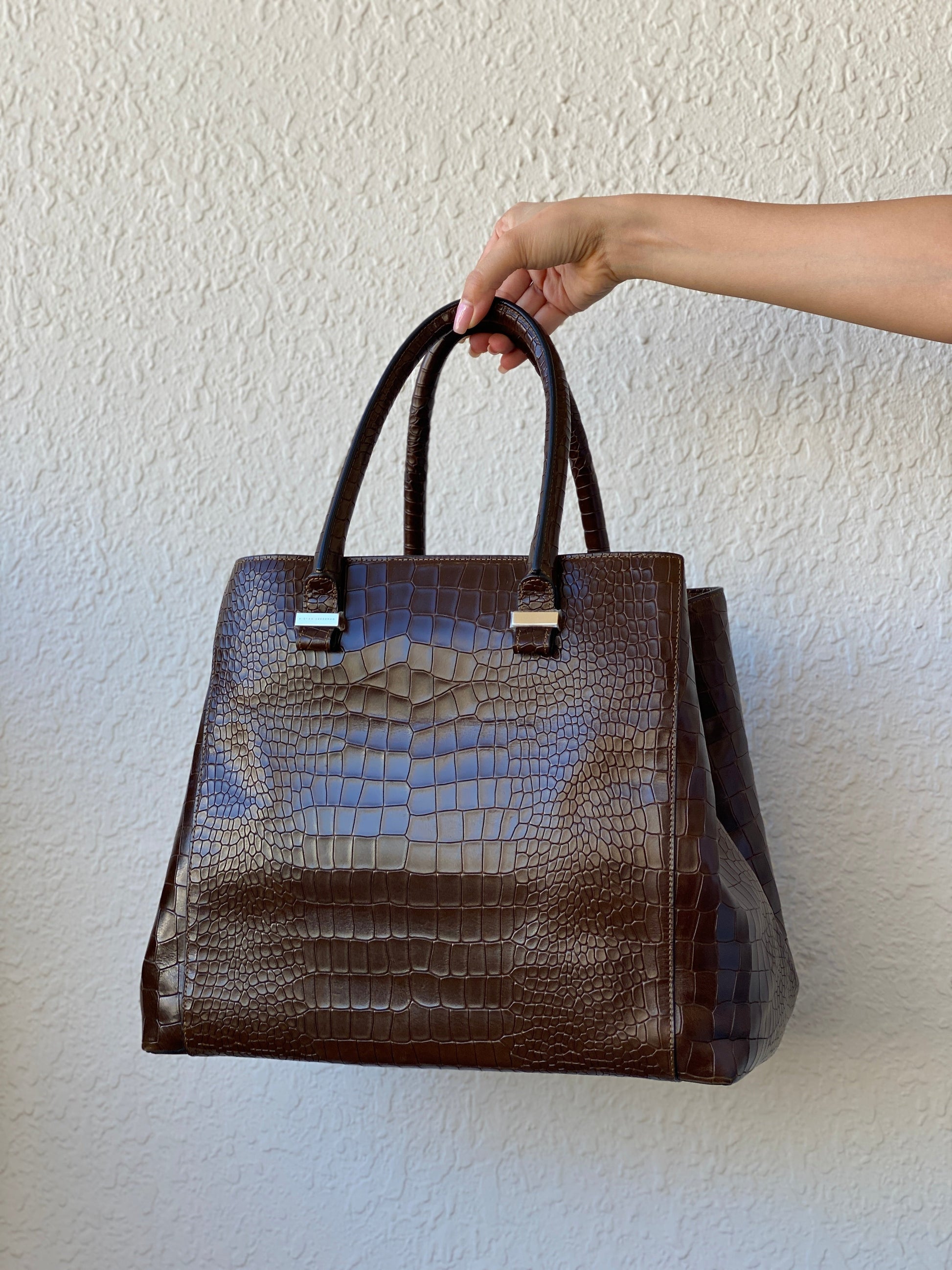 Victoria Beckham Large Chocolate Brown Leather Croc Effect Women's Bag - Balagan Vintage Shoulder Bag 00s, 90s, bag, consignment, genuine leather, Hala, NEW IN, shoulder bag, summer, Y2K