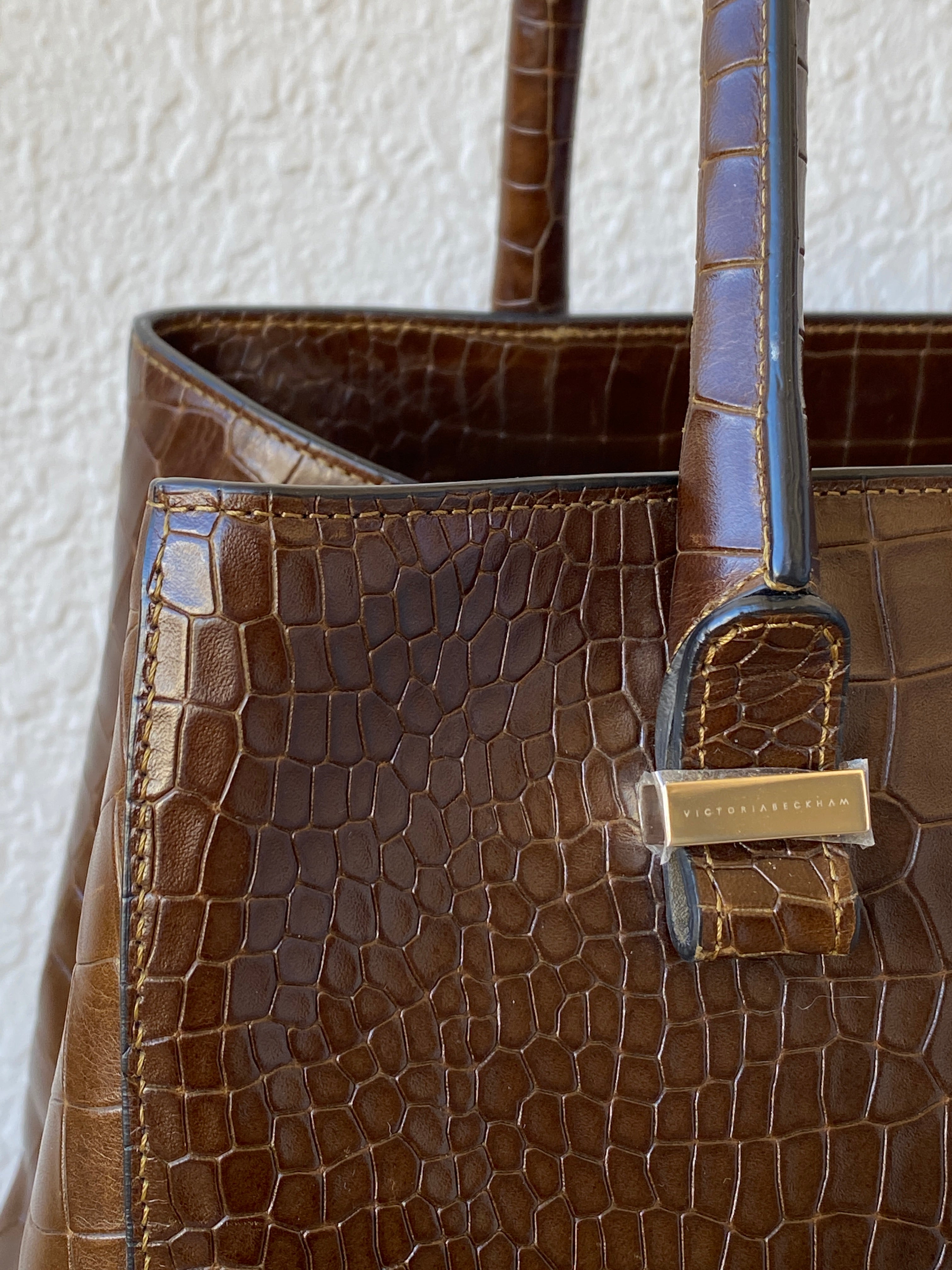 Victoria Beckham Large Chocolate Brown Leather Croc Effect Women's Bag - Balagan Vintage Shoulder Bag 00s, 90s, bag, consignment, genuine leather, Hala, NEW IN, shoulder bag, summer, Y2K