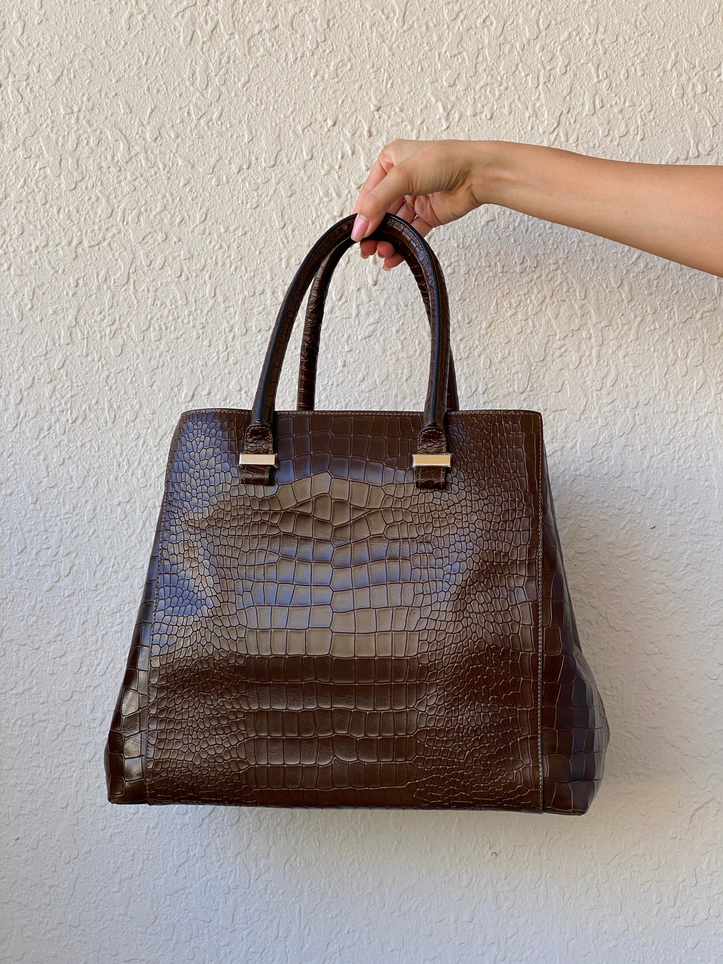 Victoria Beckham Large Chocolate Brown Leather Croc Effect Women's Bag - Balagan Vintage Shoulder Bag 00s, 90s, bag, consignment, genuine leather, Hala, NEW IN, shoulder bag, summer, Y2K