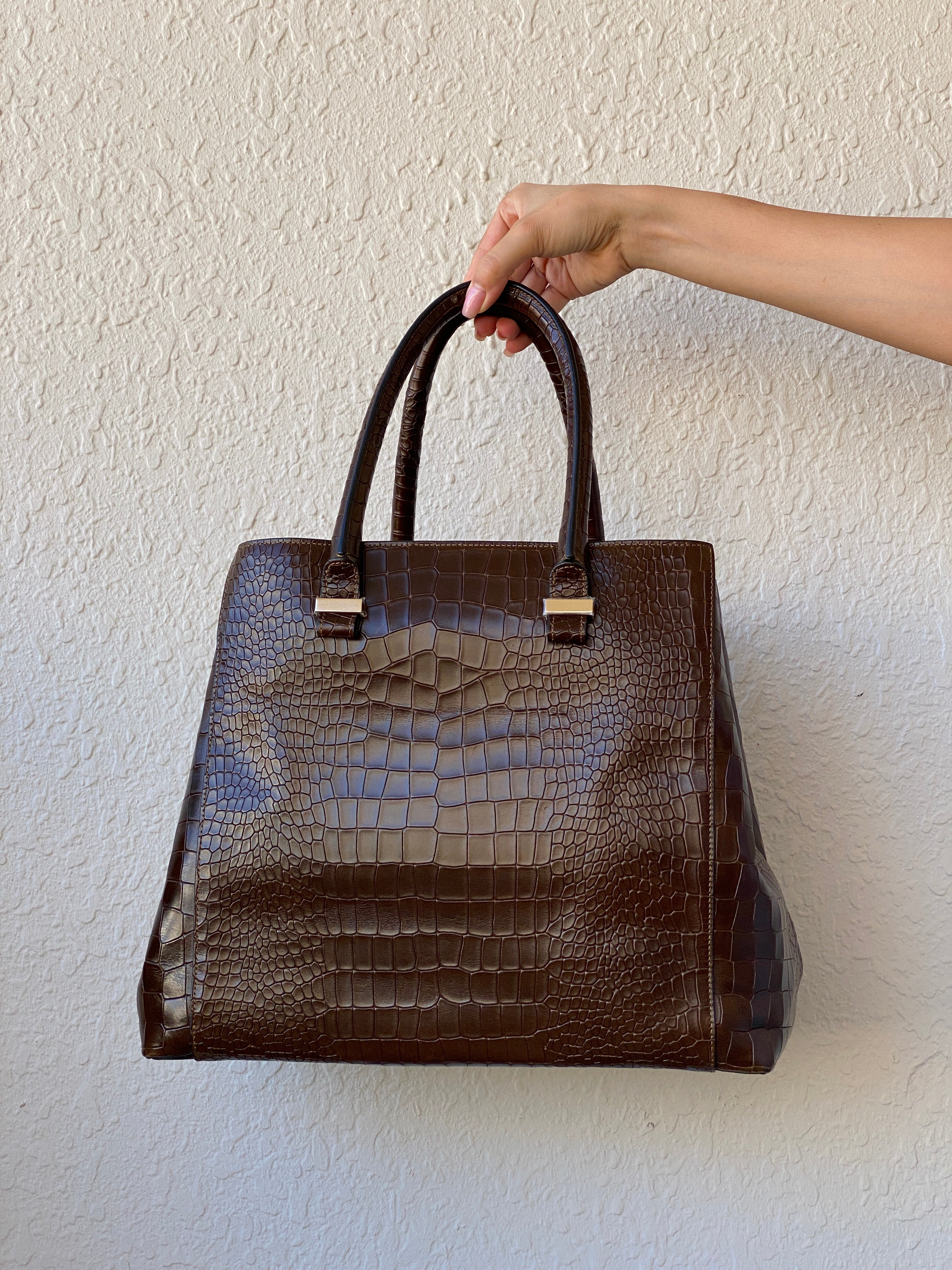 Victoria Beckham Large Chocolate Brown Leather Croc Effect Women's Bag - Balagan Vintage Shoulder Bag 00s, 90s, bag, consignment, genuine leather, Hala, NEW IN, shoulder bag, summer, Y2K