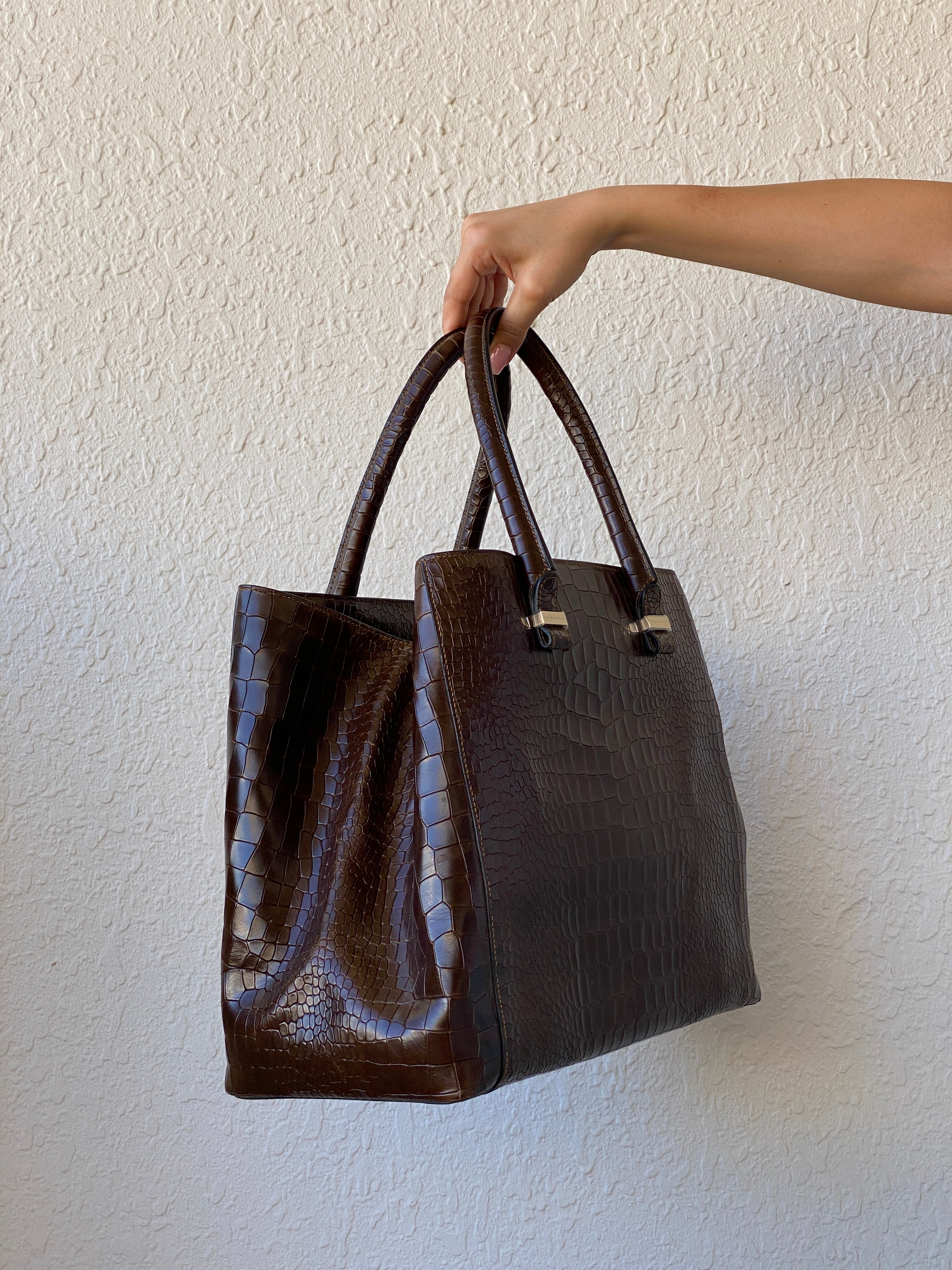Victoria Beckham Large Chocolate Brown Leather Croc Effect Women's Bag - Balagan Vintage Shoulder Bag 00s, 90s, bag, consignment, genuine leather, Hala, NEW IN, shoulder bag, summer, Y2K