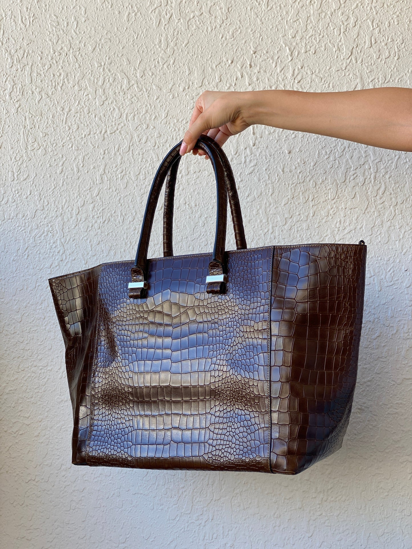 Victoria Beckham Large Chocolate Brown Leather Croc Effect Women's Bag - Balagan Vintage Shoulder Bag 00s, 90s, bag, consignment, genuine leather, Hala, NEW IN, shoulder bag, summer, Y2K