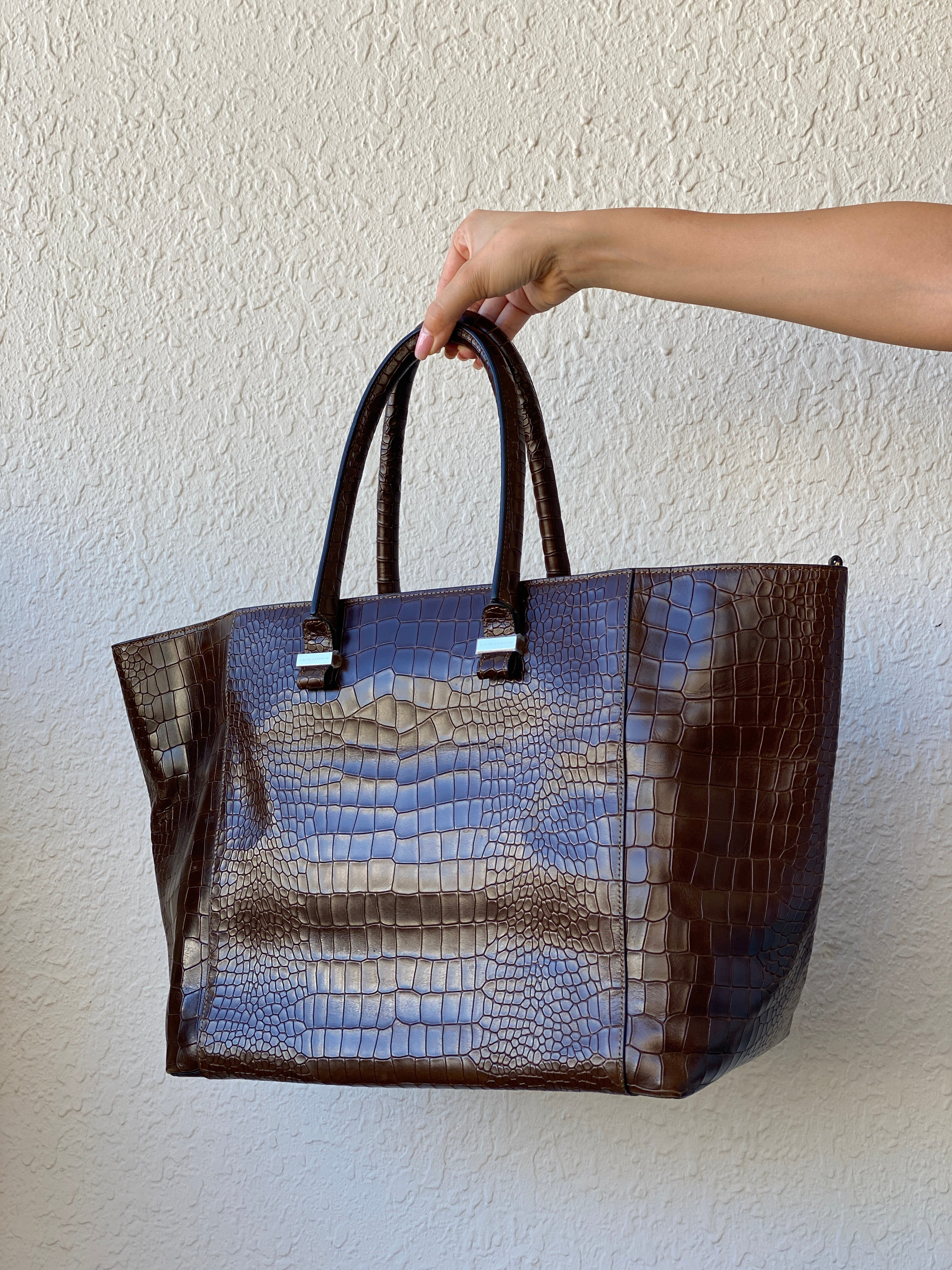 Victoria Beckham Large Chocolate Brown Leather Croc Effect Women's Bag - Balagan Vintage Shoulder Bag 00s, 90s, bag, consignment, genuine leather, Hala, NEW IN, shoulder bag, summer, Y2K