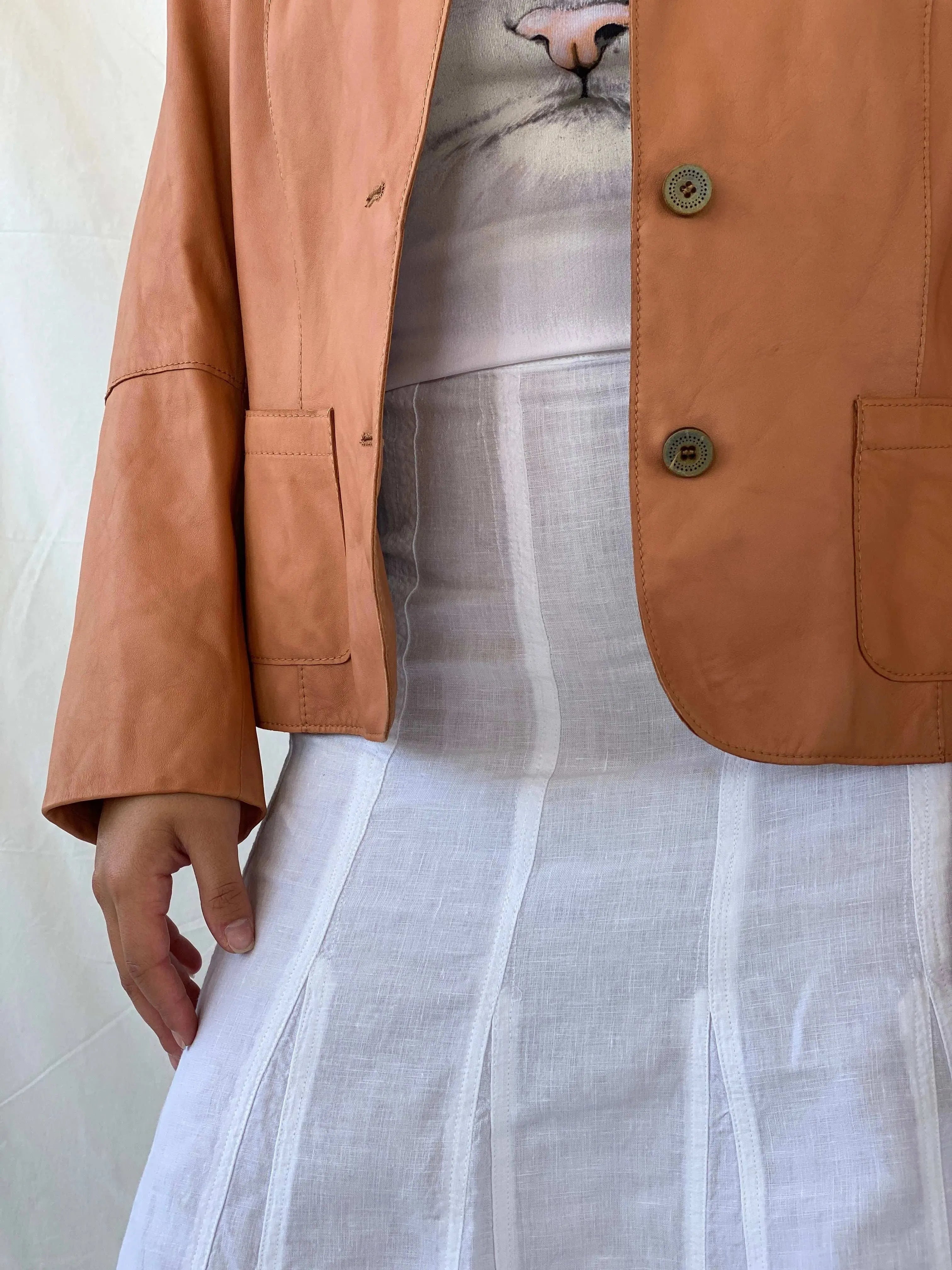 Vintage 00s CHRiST Genuine Leather Orange Blazer - M - Balagan Vintage Leather Blazer 90s, Coats&Jackets, genuine leather, Lana, leather blazer, Women's Blazers, Women's Leather Jackets