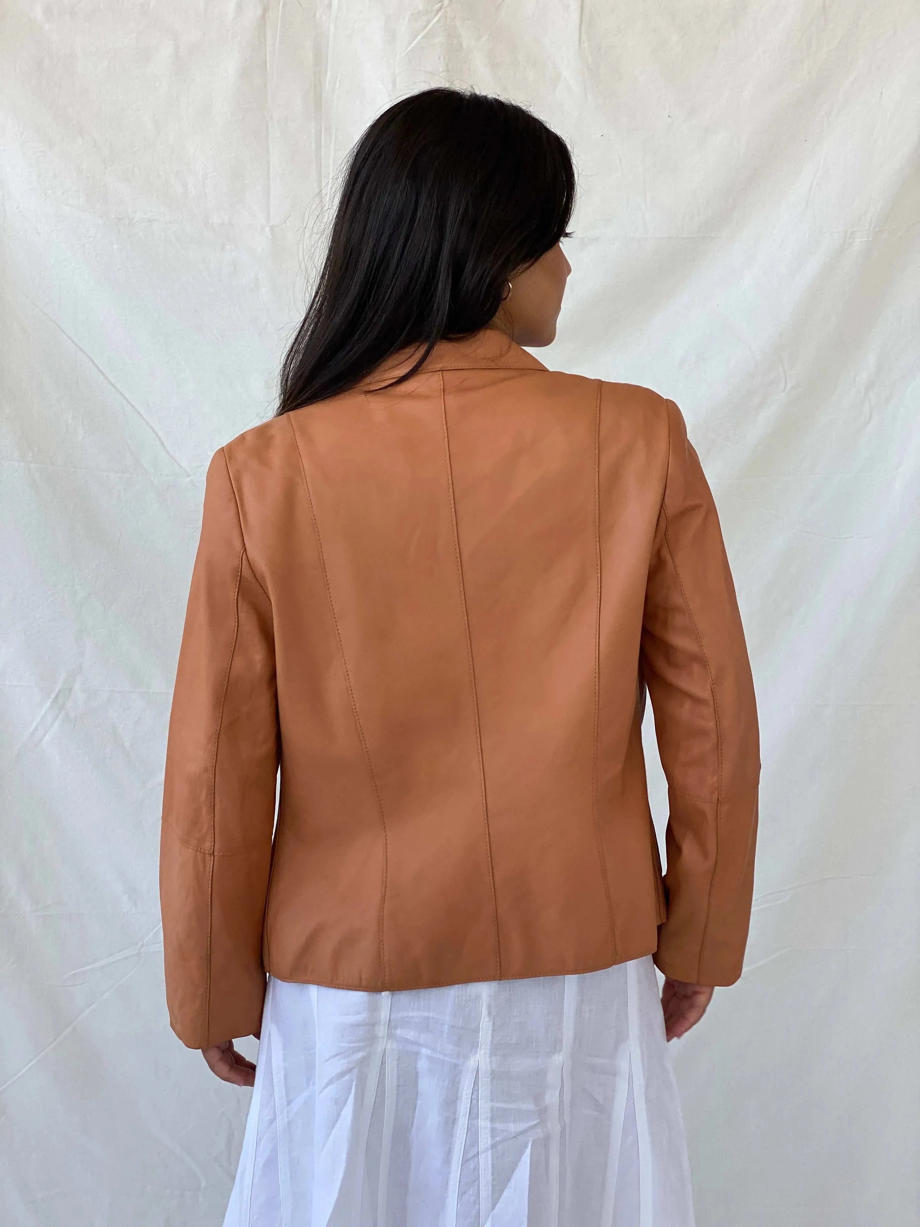 Vintage 00s CHRiST Genuine Leather Orange Blazer - M - Balagan Vintage Leather Blazer 90s, Coats&Jackets, genuine leather, Lana, leather blazer, Women's Blazers, Women's Leather Jackets