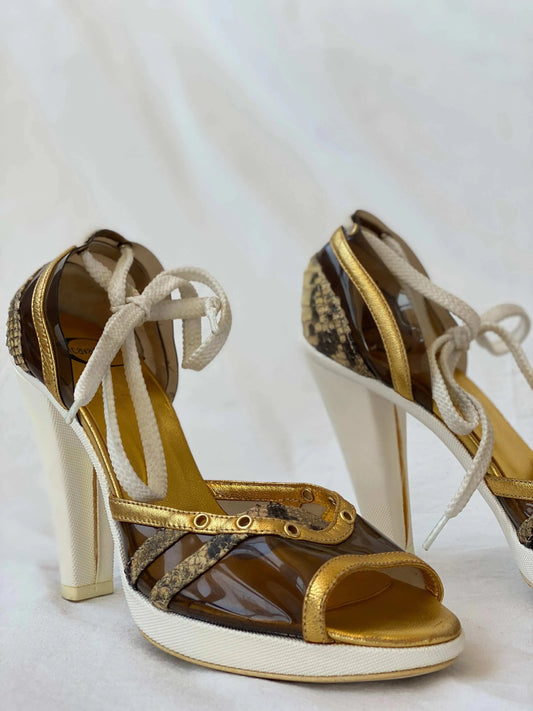 Vintage 00s Just Cavalli Sporty Heeled Canvas Sandals - Balagan Vintage Heels 00s, 90s, Boots, just cavalli, roberto cavalli, shoes