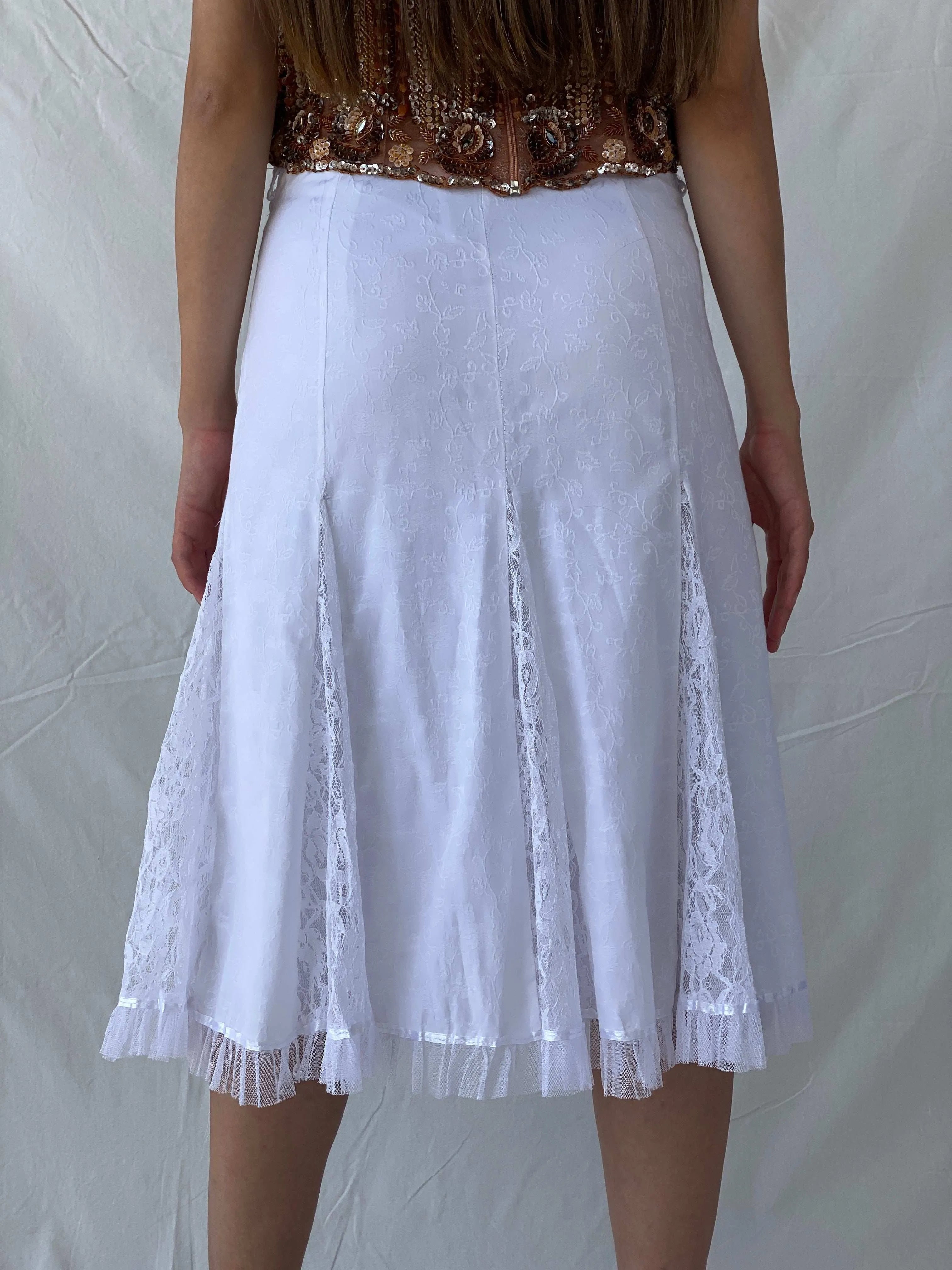Vintage 00s Olabi Fashion Lace Blend White Midi Skirt - M - Balagan Vintage Midi Skirt 90s, floral skirt, midi skirt, Mira