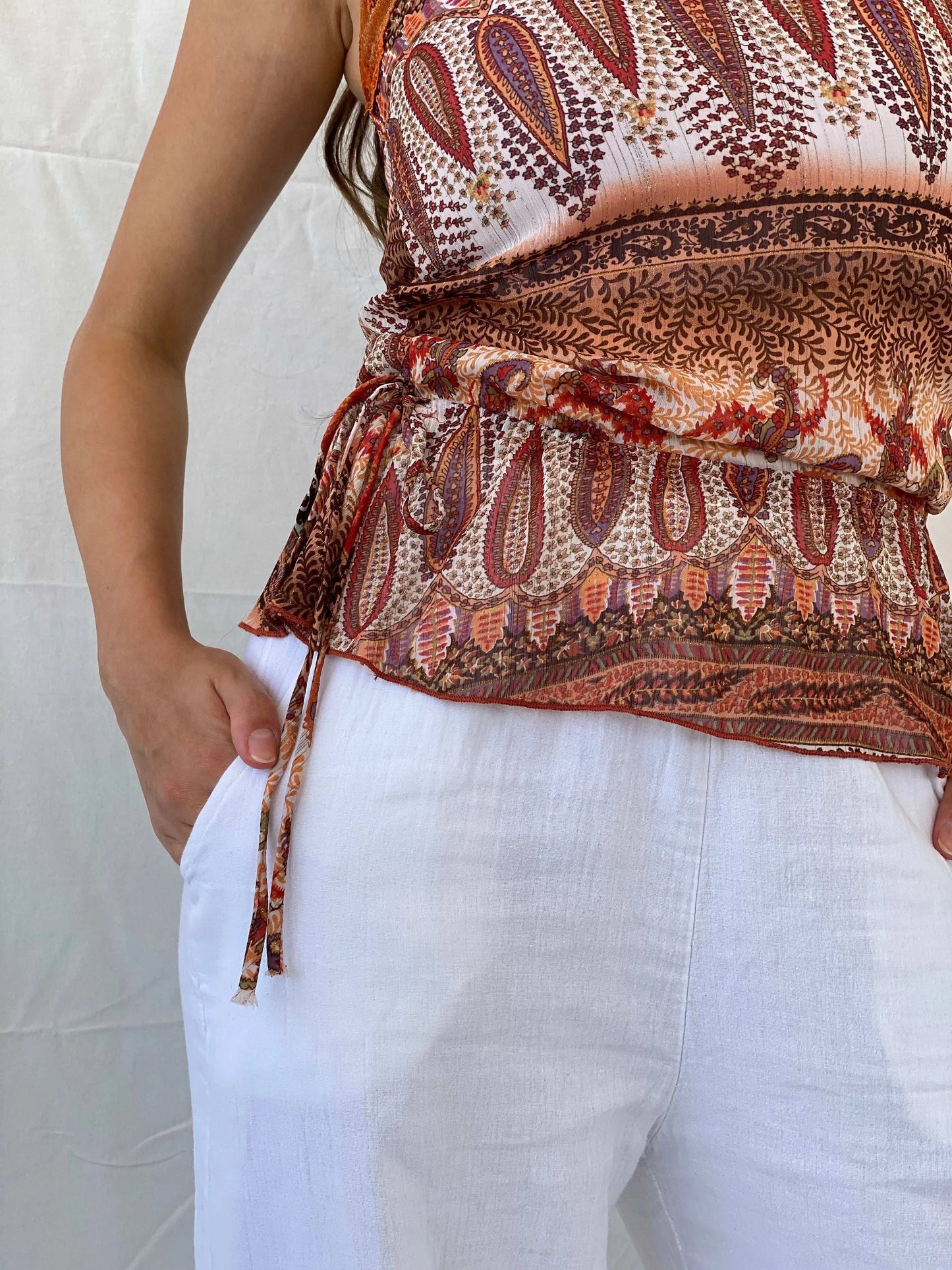 Vintage 00s Vanity Orange Paisley Print Top With Sequins Details - S - Balagan Vintage Cami 00s, Cami, Mira, women top