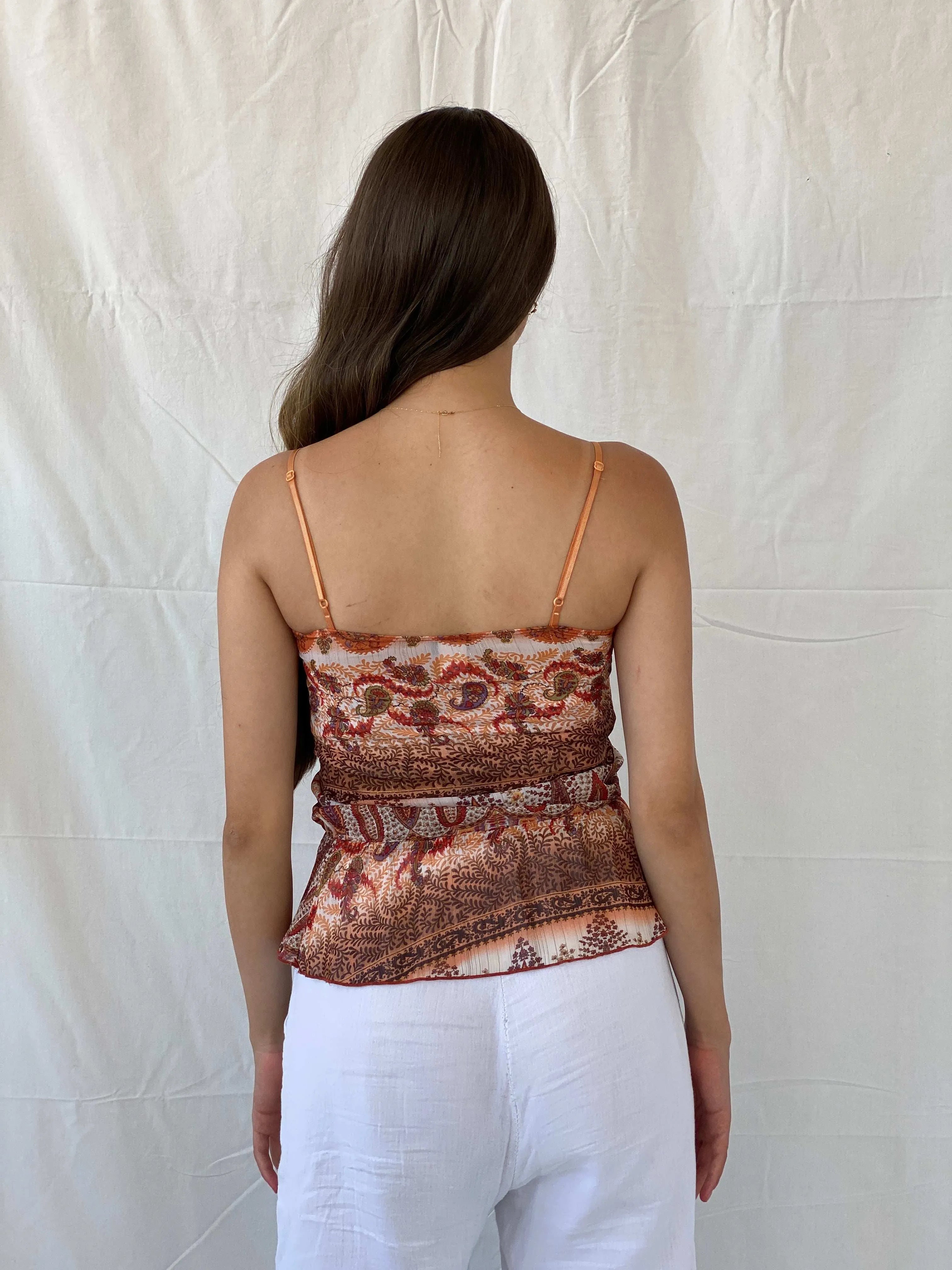 Vintage 00s Vanity Orange Paisley Print Top With Sequins Details - S - Balagan Vintage Cami 00s, Cami, Mira, women top