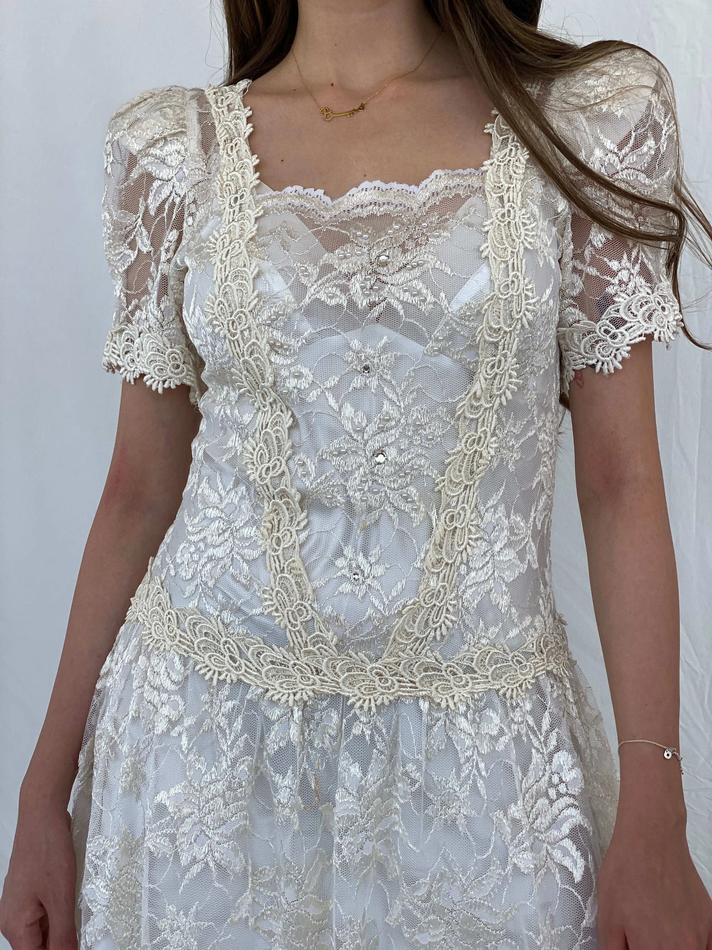 Vintage 1980‘s Art Deco Floral Lace Midi Dress - S - Balagan Vintage Midi Dress 00s, 90s, dress, midi dress, Mira, rare find, Wedding Guest