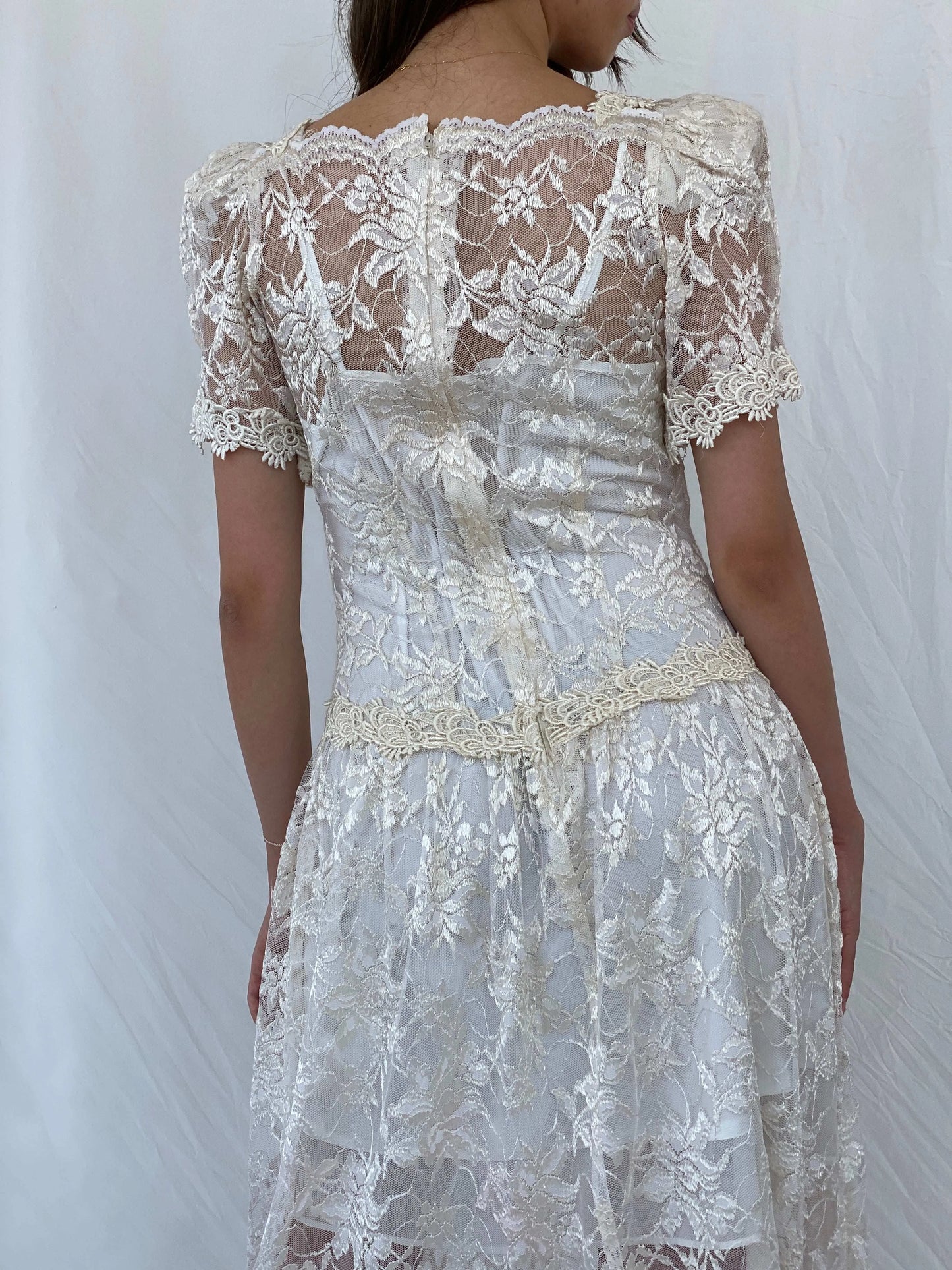 Vintage 1980‘s Art Deco Floral Lace Midi Dress - S - Balagan Vintage Midi Dress 00s, 90s, dress, midi dress, Mira, rare find, Wedding Guest