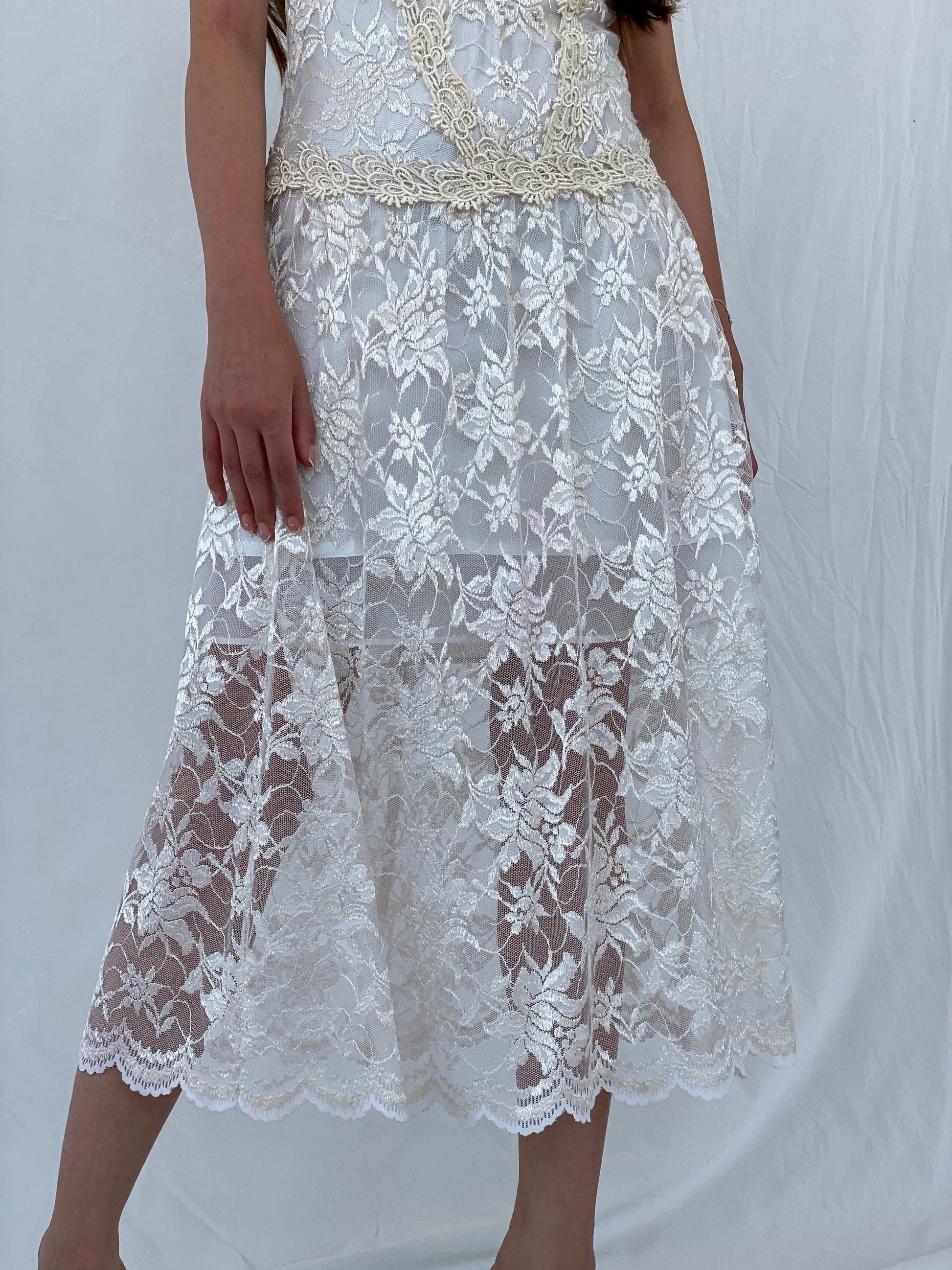 Vintage 1980‘s Art Deco Floral Lace Midi Dress - S - Balagan Vintage Midi Dress 00s, 90s, dress, midi dress, Mira, rare find, Wedding Guest