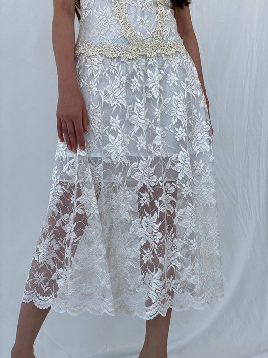 Vintage 1980‘s Art Deco Floral Lace Midi Dress - S - Balagan Vintage Midi Dress 00s, 90s, dress, midi dress, Mira, rare find, Wedding Guest