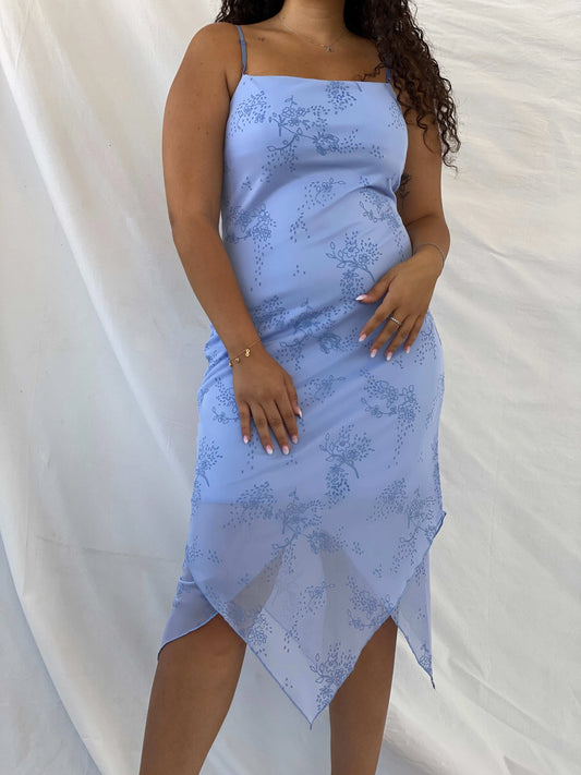 Vintage 2000s City Triangles Blue Sparkly Midi Dress With A Fairy Hem - L - Balagan Vintage Midi Dress 00s, 90s, 90s dress, Deals, Dina, midi dress, Wedding Guest