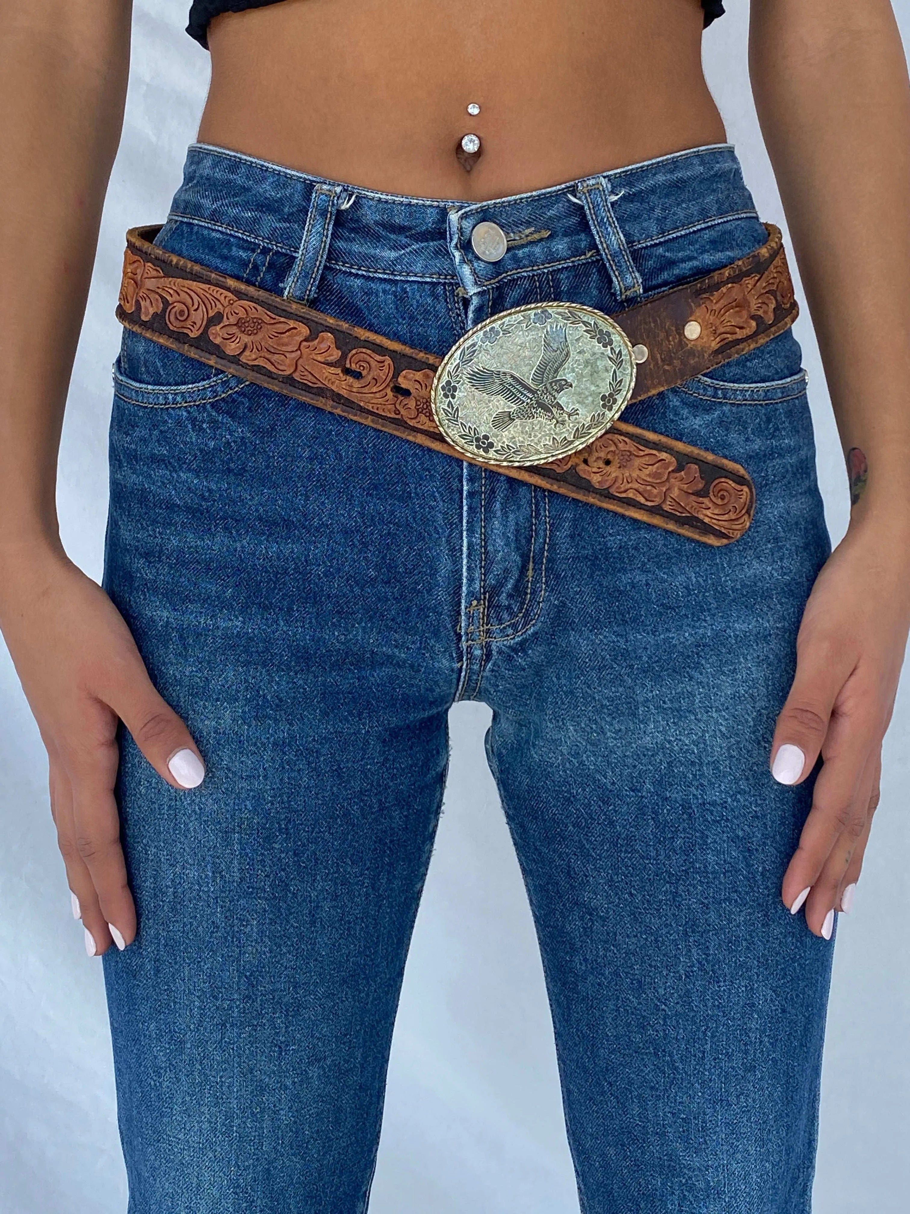 Vintage 80s Babbitt Bros Western Hand Painted Genuine Leather Belt - Balagan Vintage Belt 80s, belt