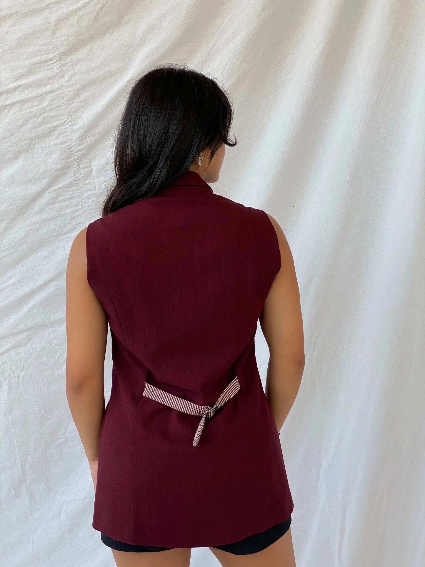 Vintage 80s DiONNiNi Maroon Long Vest with Checkered Detailing - L - Balagan Vintage Vest 00s, Deals, Lana, summer, vest