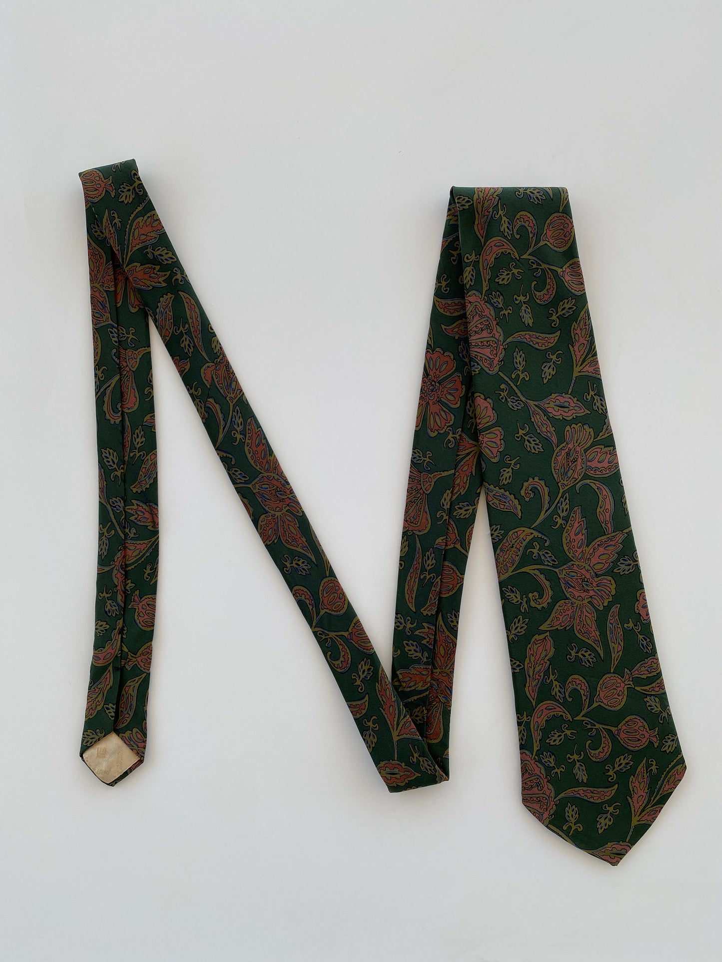 Vintage 80s Pierre Balmain Paris Men’s Green Paisley Silk Neck Tie - Balagan Vintage Ties printed ties, rare find, rare vintage, tie, vintage, vintage ties