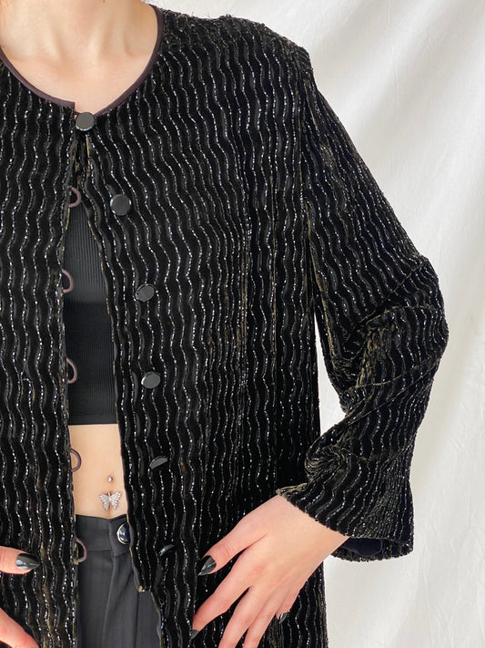 Vintage 80s Rickie Freeman for Teri Jon Nite Dark Green Black Beaded Blazer Silk Blend Party Jacket - L - Balagan Vintage Blazer 00s, Ayah, beaded, blazer, Coats&Jackets, full sleeve blazer, vintage blazer, Women's Blazers