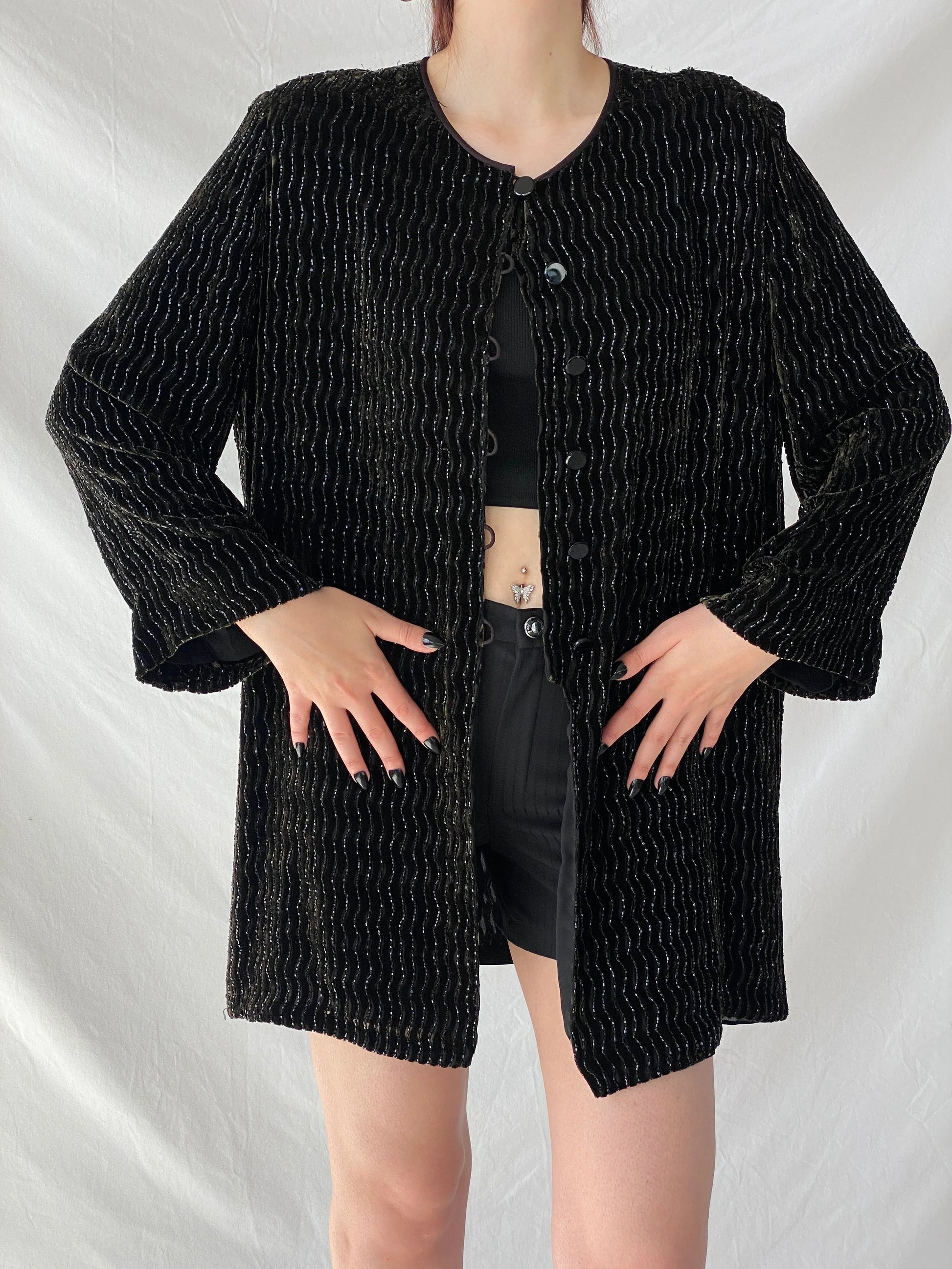 Vintage 80s Rickie Freeman for Teri Jon Nite Dark Green Black Beaded Blazer Silk Blend Party Jacket - L - Balagan Vintage Blazer 00s, Ayah, beaded, blazer, Coats&Jackets, full sleeve blazer, vintage blazer, Women's Blazers