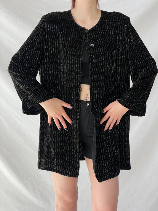 Vintage 80s Rickie Freeman for Teri Jon Nite Dark Green Black Beaded Blazer Silk Blend Party Jacket - L - Balagan Vintage Blazer 00s, Ayah, beaded, blazer, Coats&Jackets, full sleeve blazer, vintage blazer, Women's Blazers