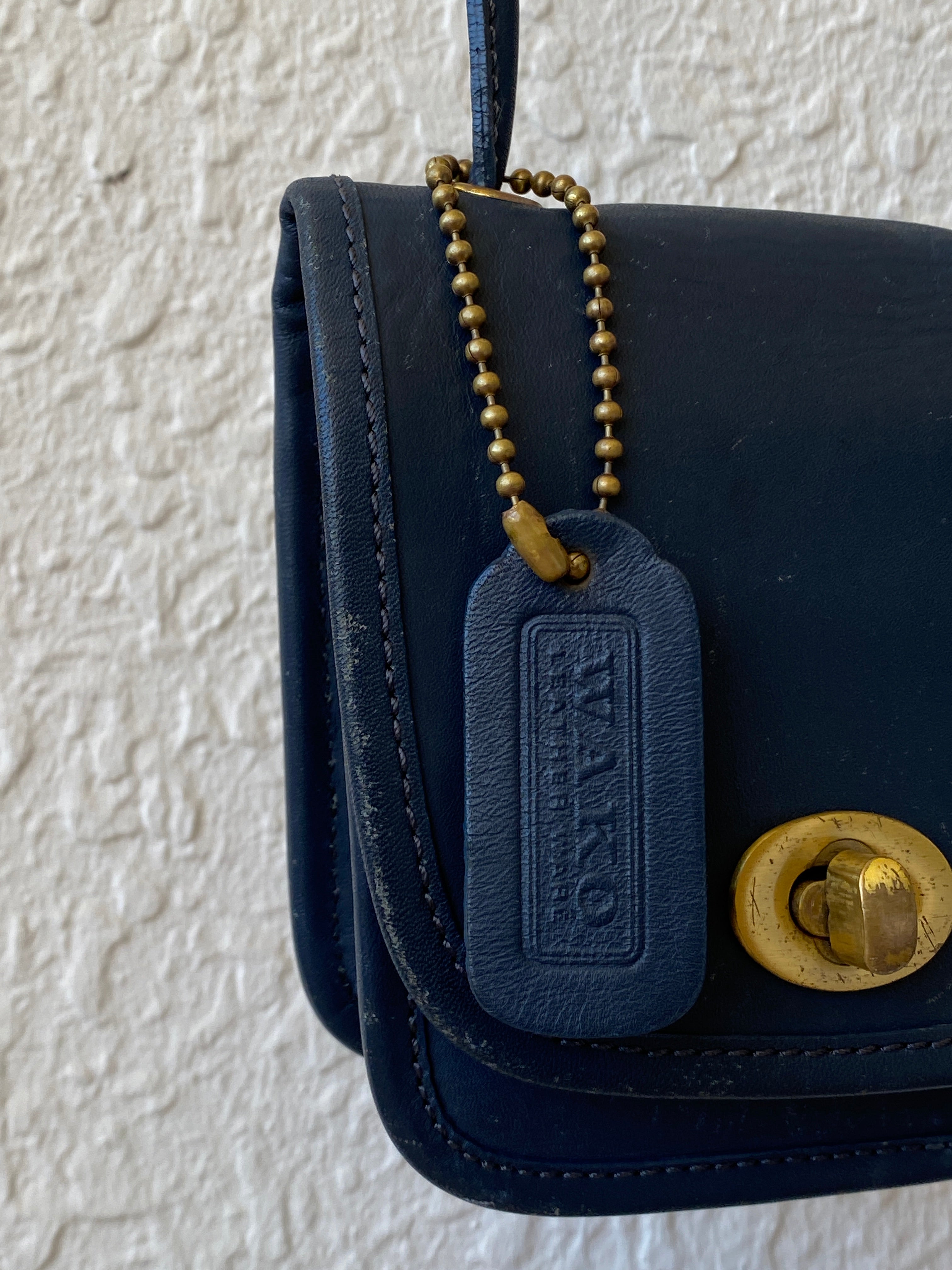 Vintage 80s WAKO Leather Work Dark Navy Mini Crossbody Bag With Extra Long Straps - Balagan Vintage Shoulder Bag bag, mini handbag, NEW IN, Y2K