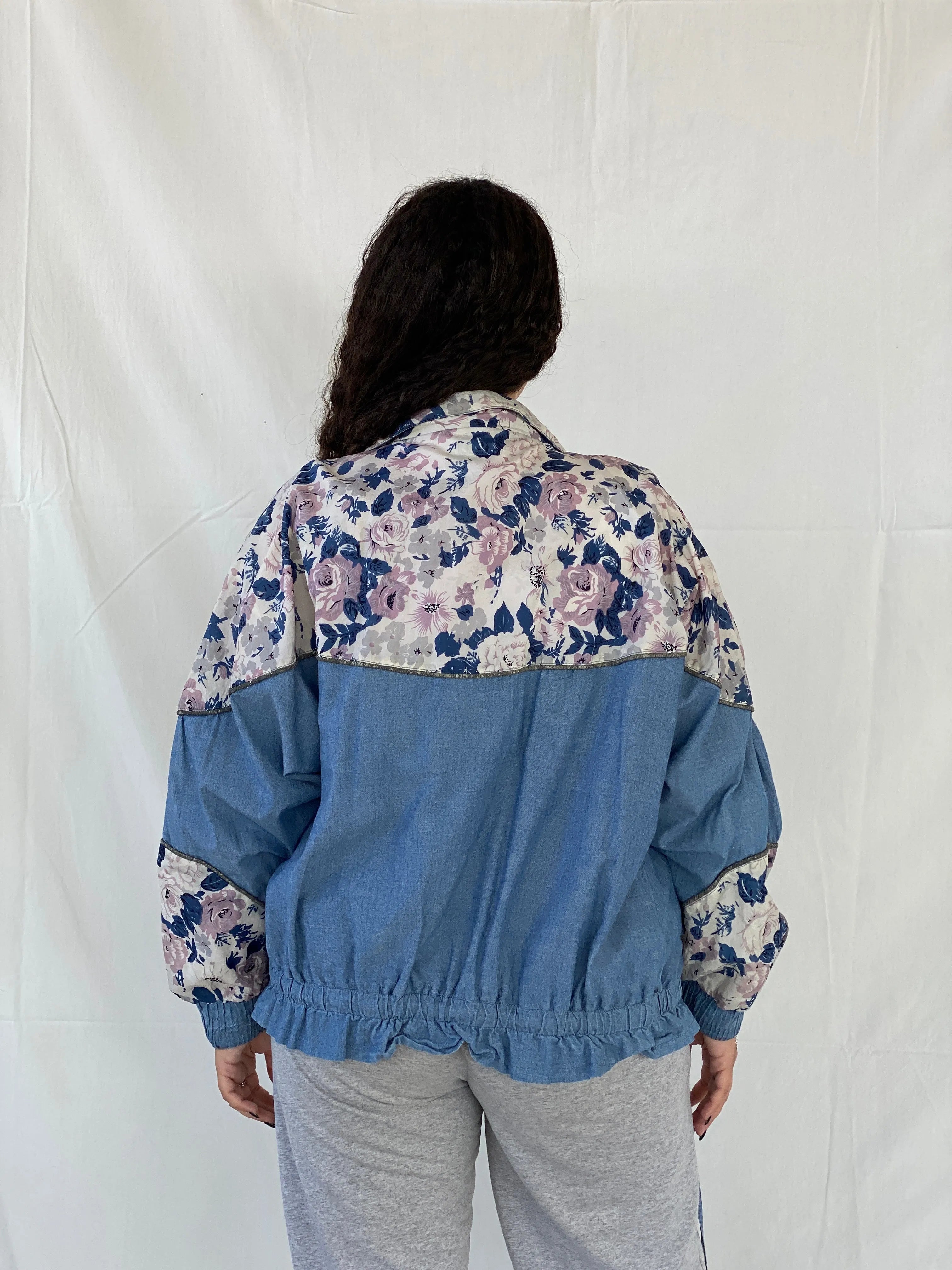 Vintage 80s/90s Active Stuff Floral Blue Windbreaker Sports Jacket - M - Balagan Vintage Windbreaker Jacket 00s, 90s, Coats&Jackets, Dina, vintage windbreaker, windbreaker, windbreaker jacket, Women's Windbreaker Jackets