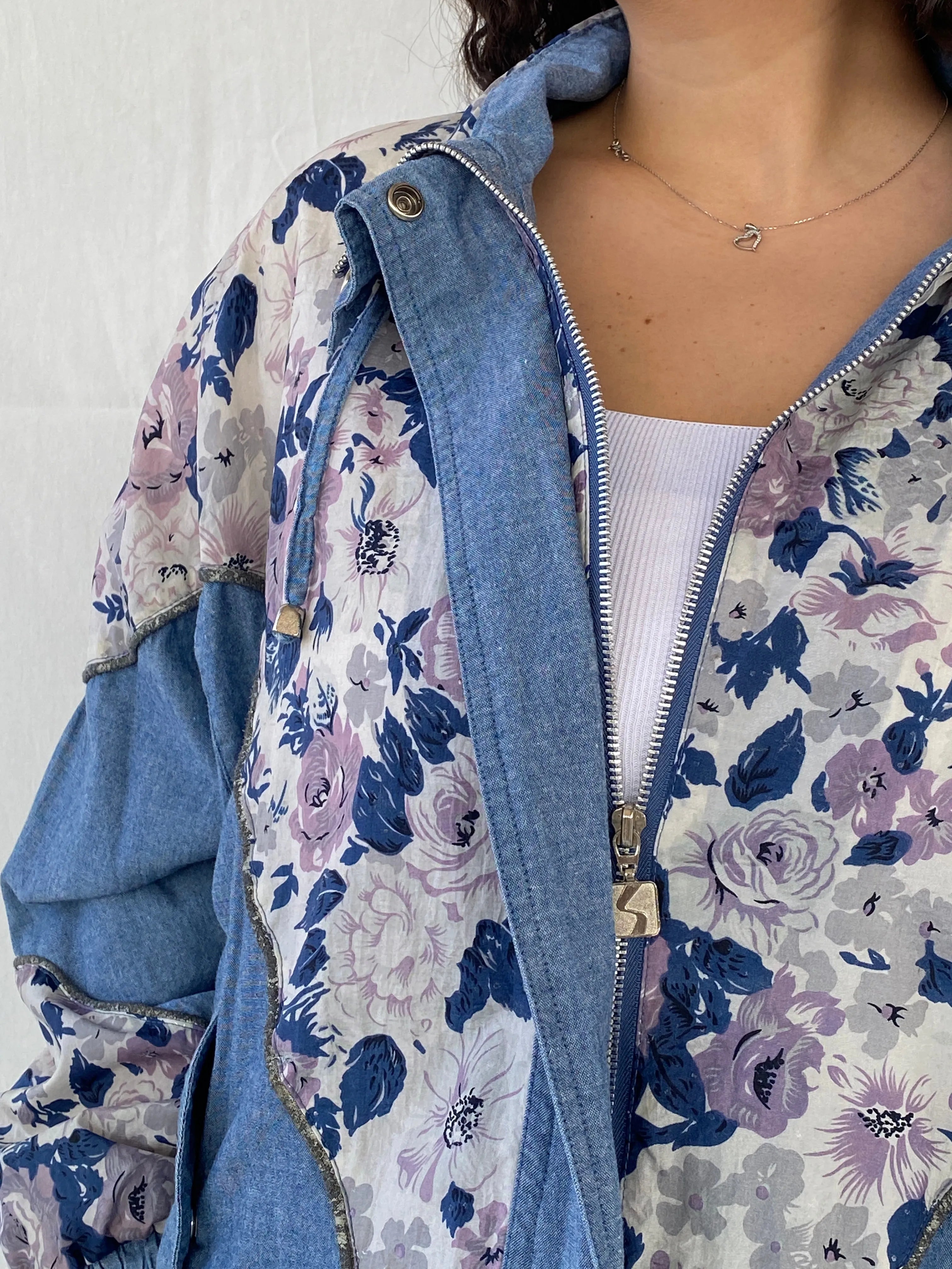 Vintage 80s/90s Active Stuff Floral Blue Windbreaker Sports Jacket - M - Balagan Vintage Windbreaker Jacket 00s, 90s, Coats&Jackets, Dina, vintage windbreaker, windbreaker, windbreaker jacket, Women's Windbreaker Jackets