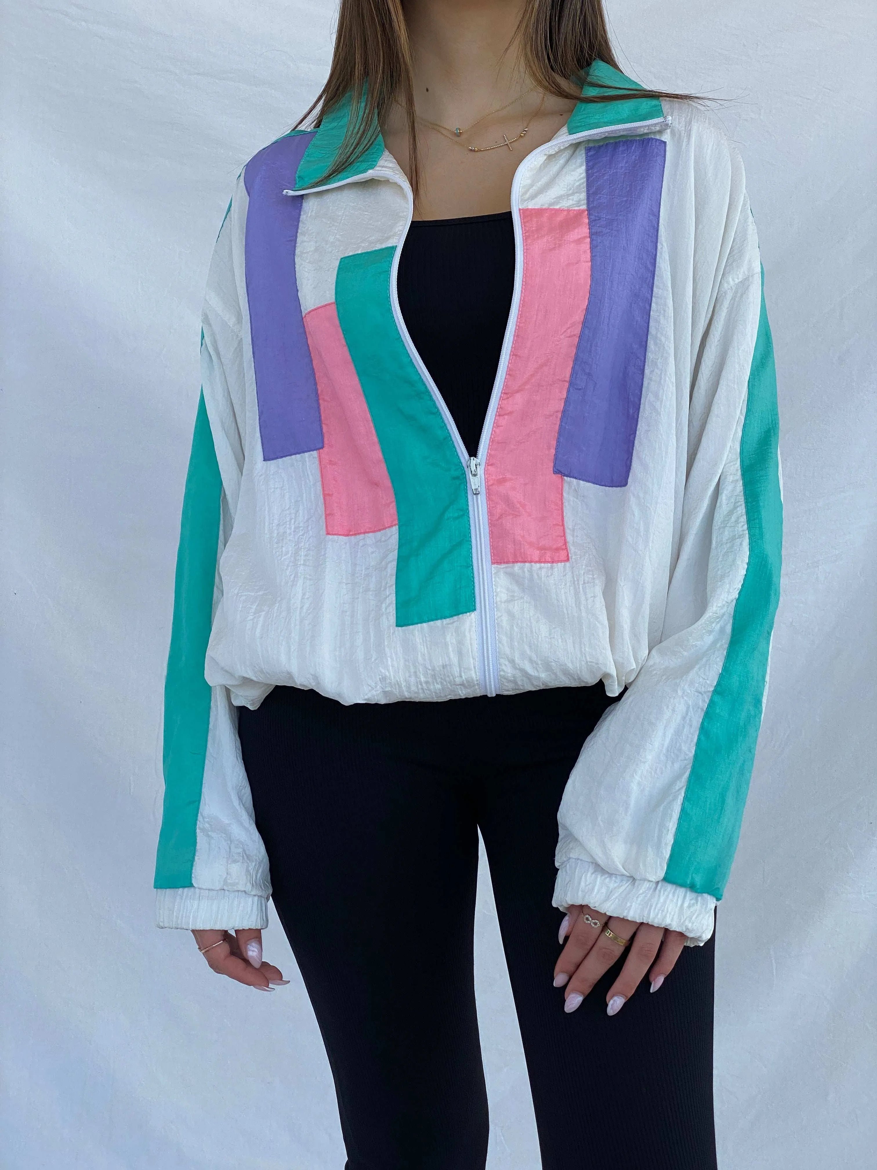 Vintage 80s/90s BOLD SPIRIT Pastel Windbreaker Jacket Size XL - Balagan Vintage Windbreaker Jacket 80s, 90s, Coats&Jackets, Juana, vintage windbreaker, windbreaker, windbreaker jacket, Women's Windbreaker Jackets