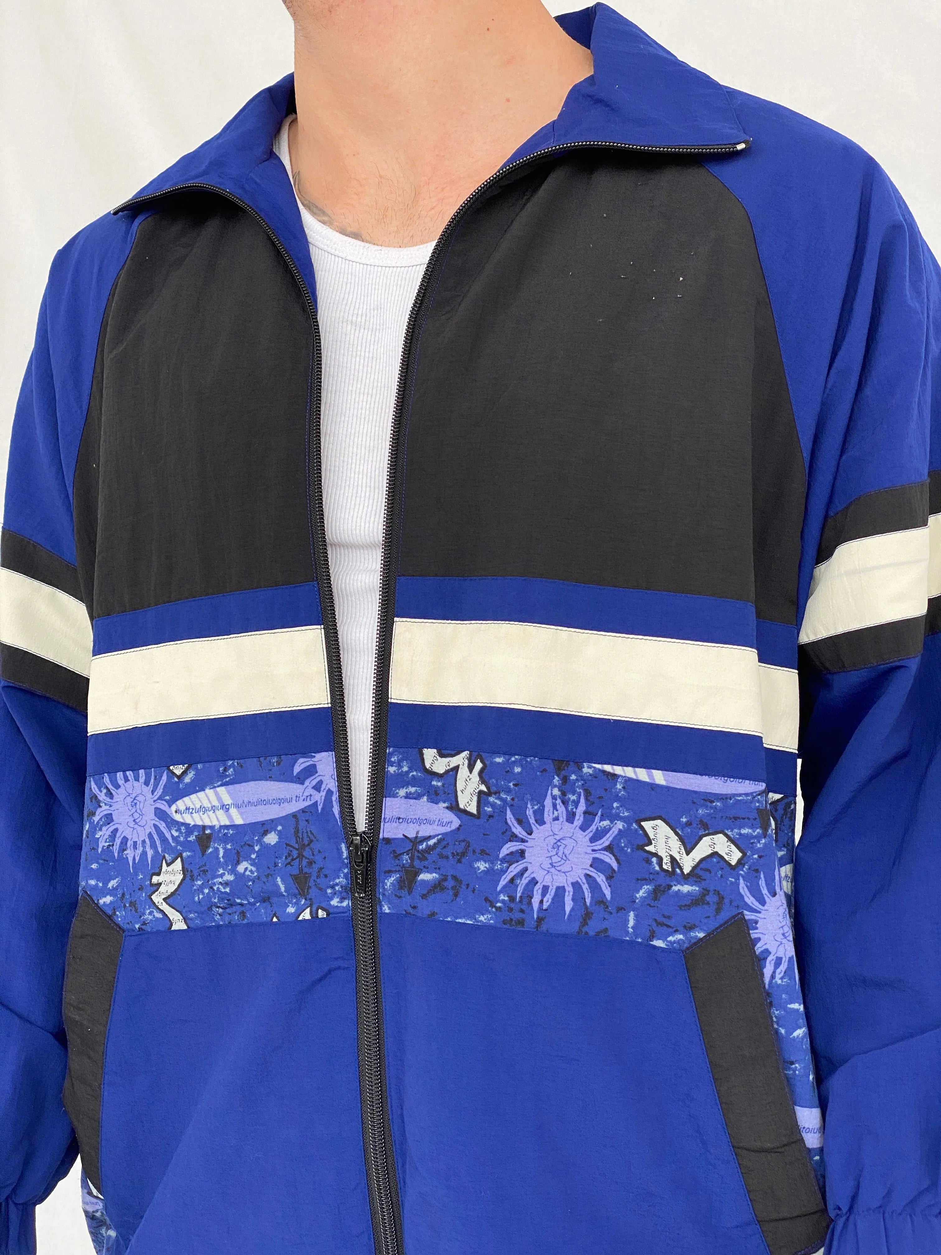 Vintage 80s/90s Formicula Black & Navy Windbreaker Track Jacket - L - Balagan Vintage Windbreaker Jacket consignment, Hamza, Tasnim, vintage windbreaker, windbreaker, windbreaker jacket, winter