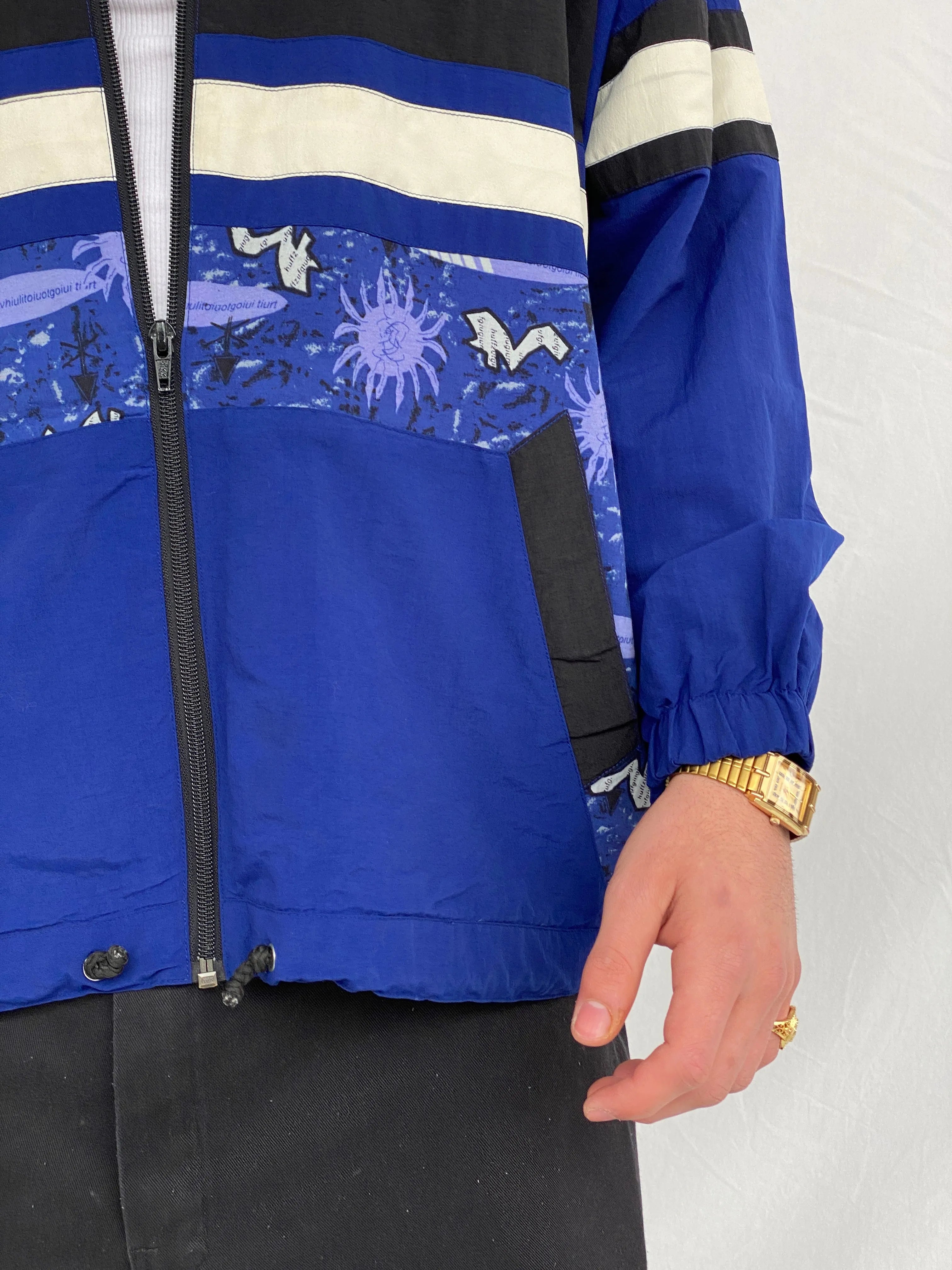 Vintage 80s/90s Formicula Black & Navy Windbreaker Track Jacket - L - Balagan Vintage Windbreaker Jacket consignment, Hamza, Tasnim, vintage windbreaker, windbreaker, windbreaker jacket, winter