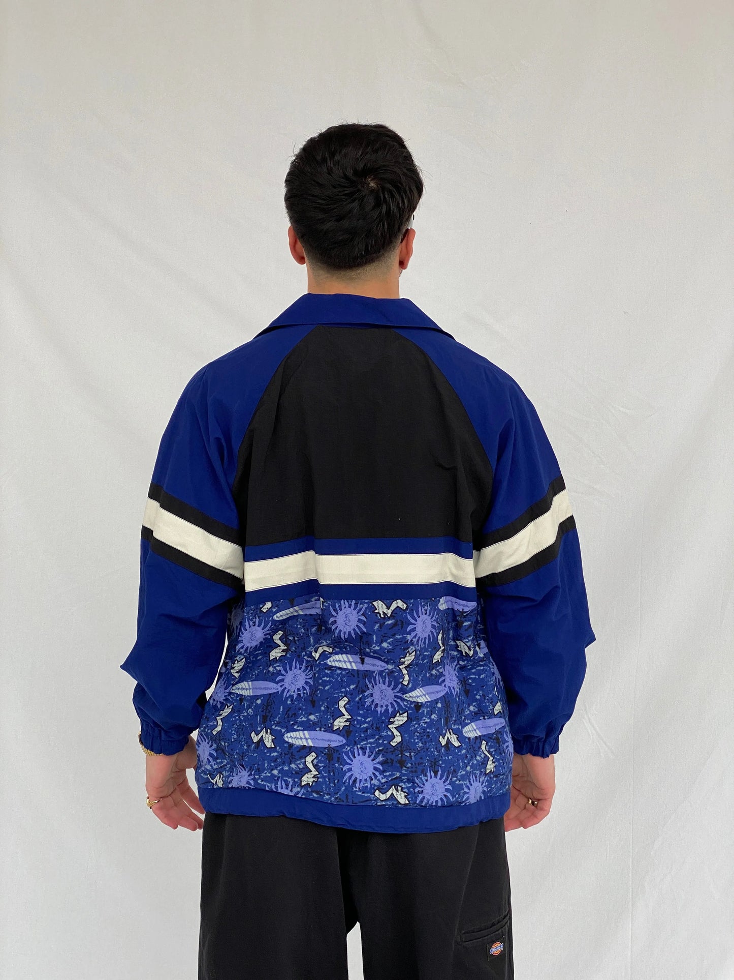 Vintage 80s/90s Formicula Black & Navy Windbreaker Track Jacket - L - Balagan Vintage Windbreaker Jacket consignment, Hamza, Tasnim, vintage windbreaker, windbreaker, windbreaker jacket, winter