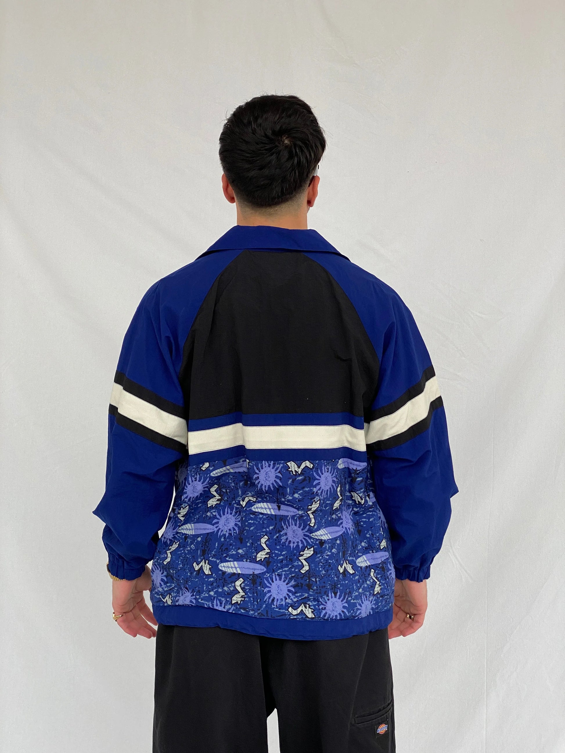 Vintage 80s/90s Formicula Black & Navy Windbreaker Track Jacket - L - Balagan Vintage Windbreaker Jacket consignment, Hamza, Tasnim, vintage windbreaker, windbreaker, windbreaker jacket, winter