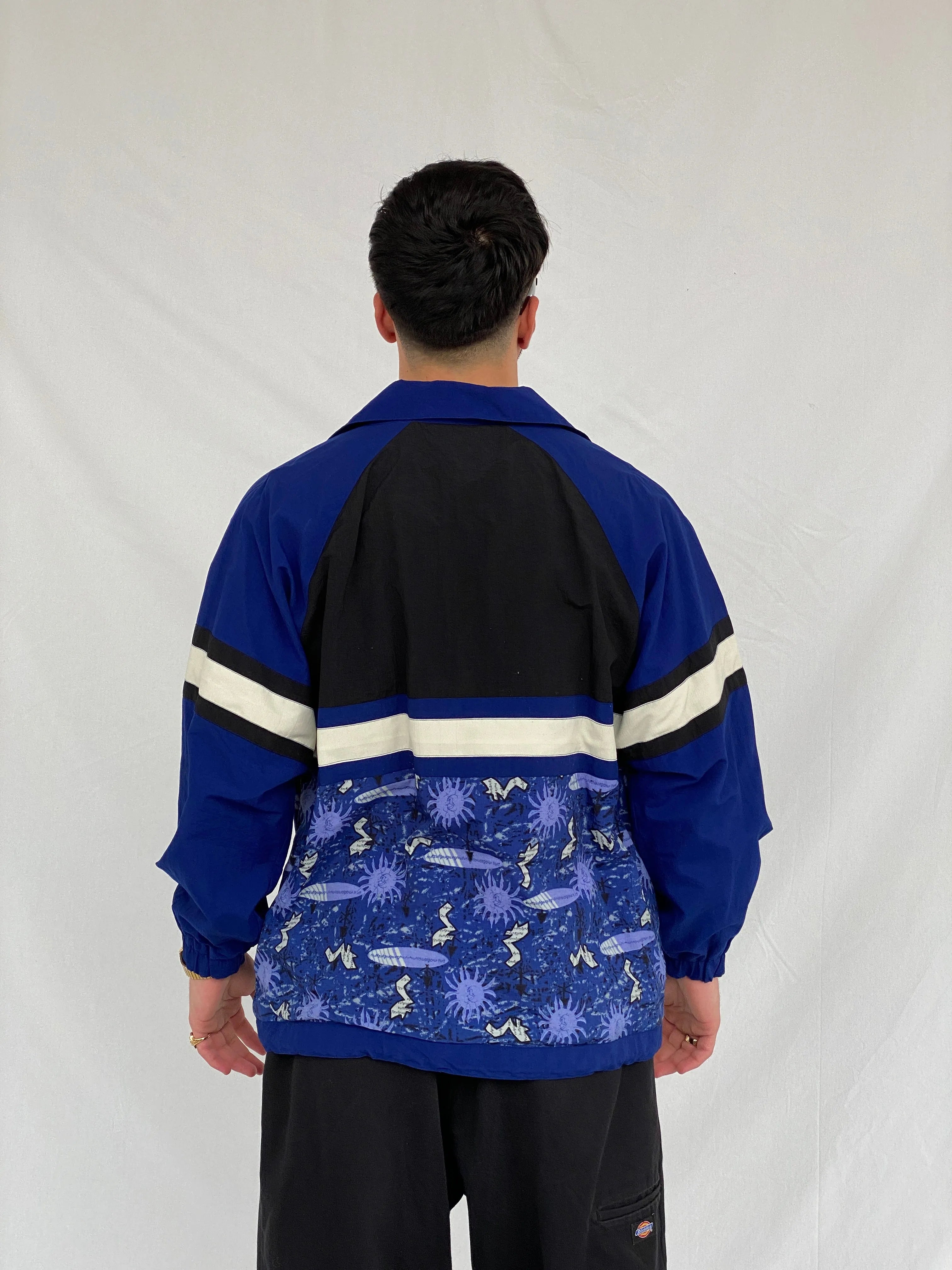 Vintage 80s/90s Formicula Black & Navy Windbreaker Track Jacket - L - Balagan Vintage Windbreaker Jacket consignment, Hamza, Tasnim, vintage windbreaker, windbreaker, windbreaker jacket, winter