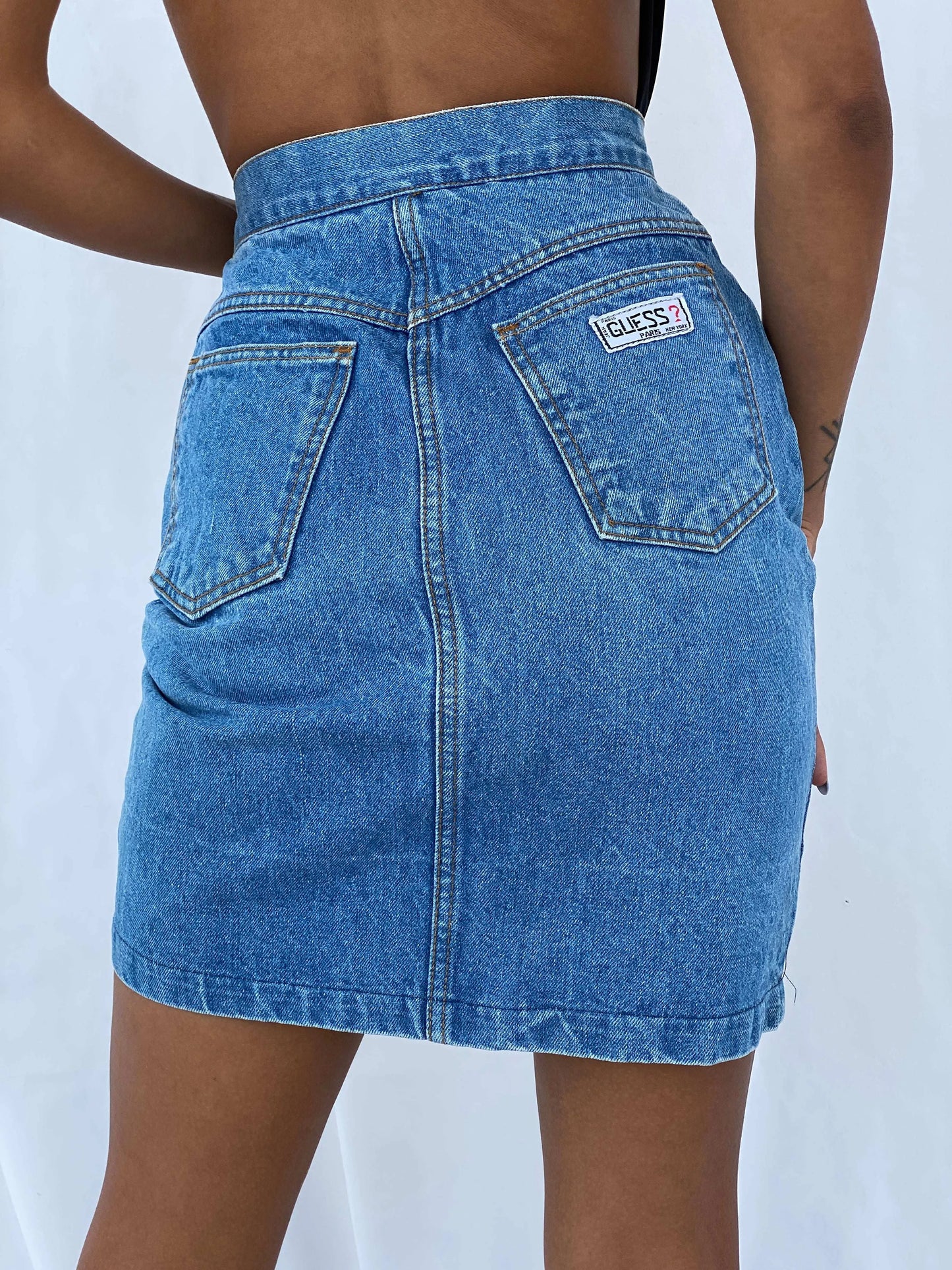 Vintage 80s/90s Guess Paris Denim Skirt - Balagan Vintage Mini Skirt 90s, denim, mini denim skirt, mini skirt, summer, Tojan