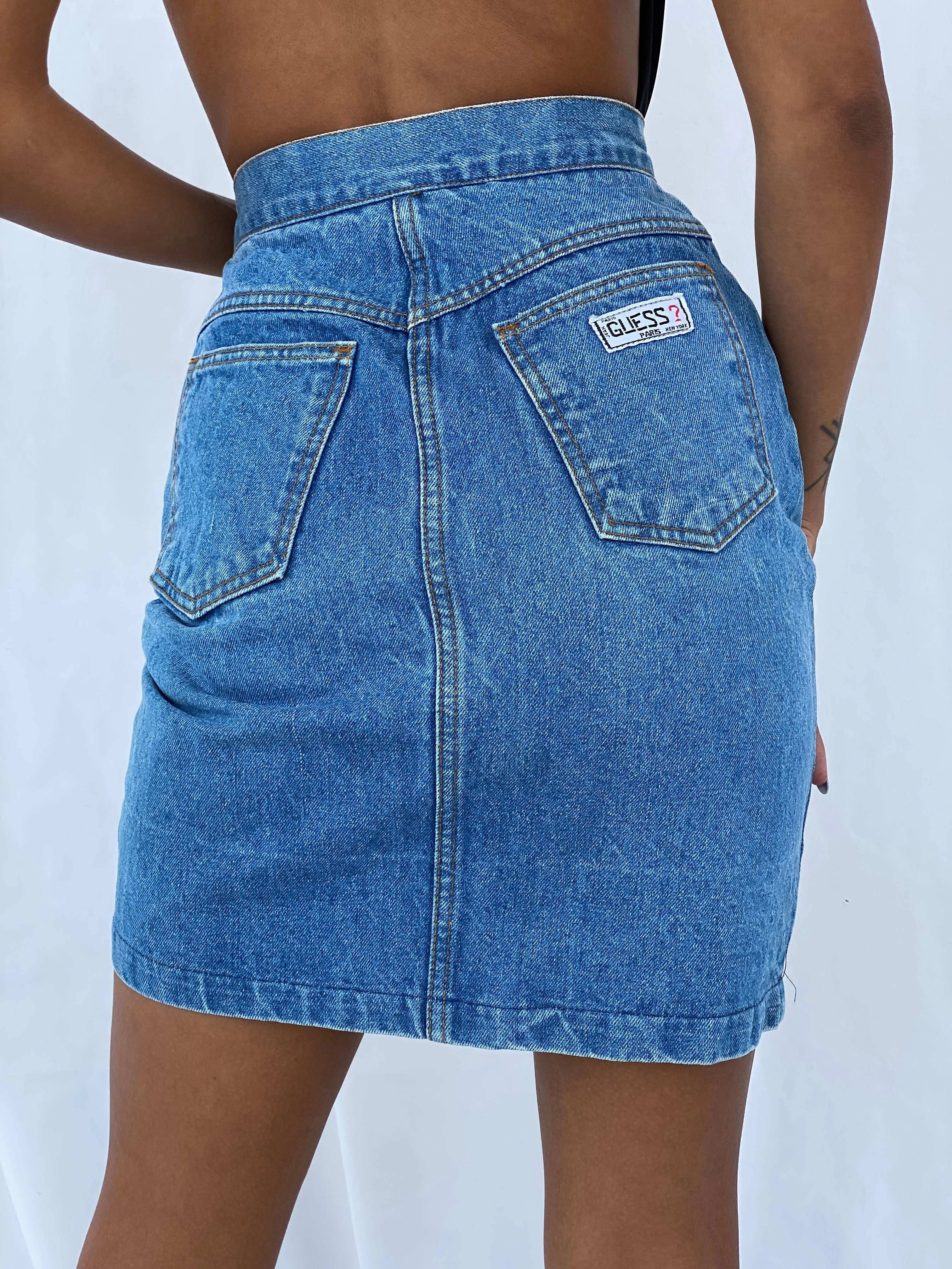 Vintage 80s/90s Guess Paris Denim Skirt - Balagan Vintage Mini Skirt 90s, denim, mini denim skirt, mini skirt, summer, Tojan
