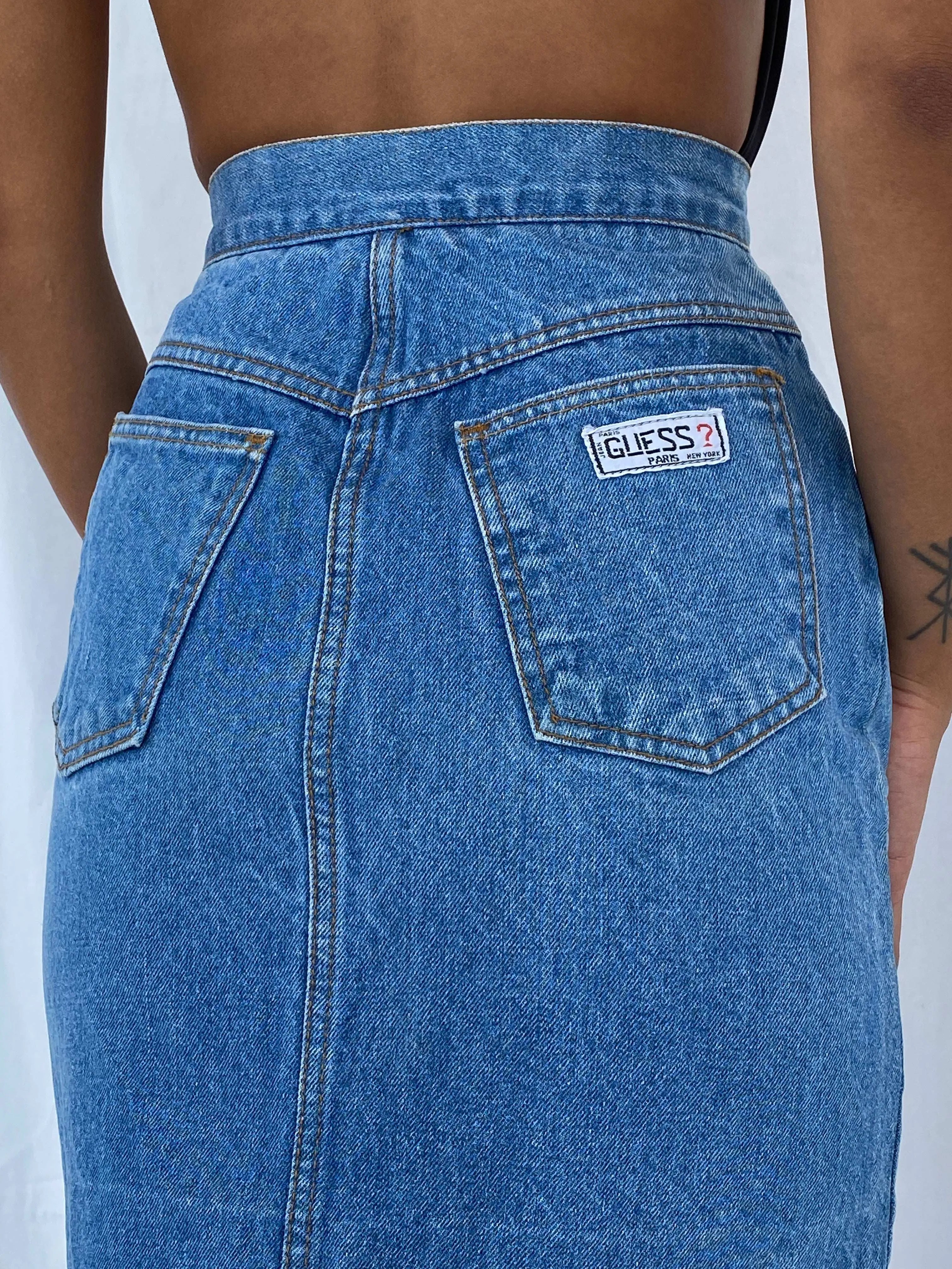 Vintage 80s/90s Guess Paris Denim Skirt - Balagan Vintage Mini Skirt 90s, denim, mini denim skirt, mini skirt, summer, Tojan