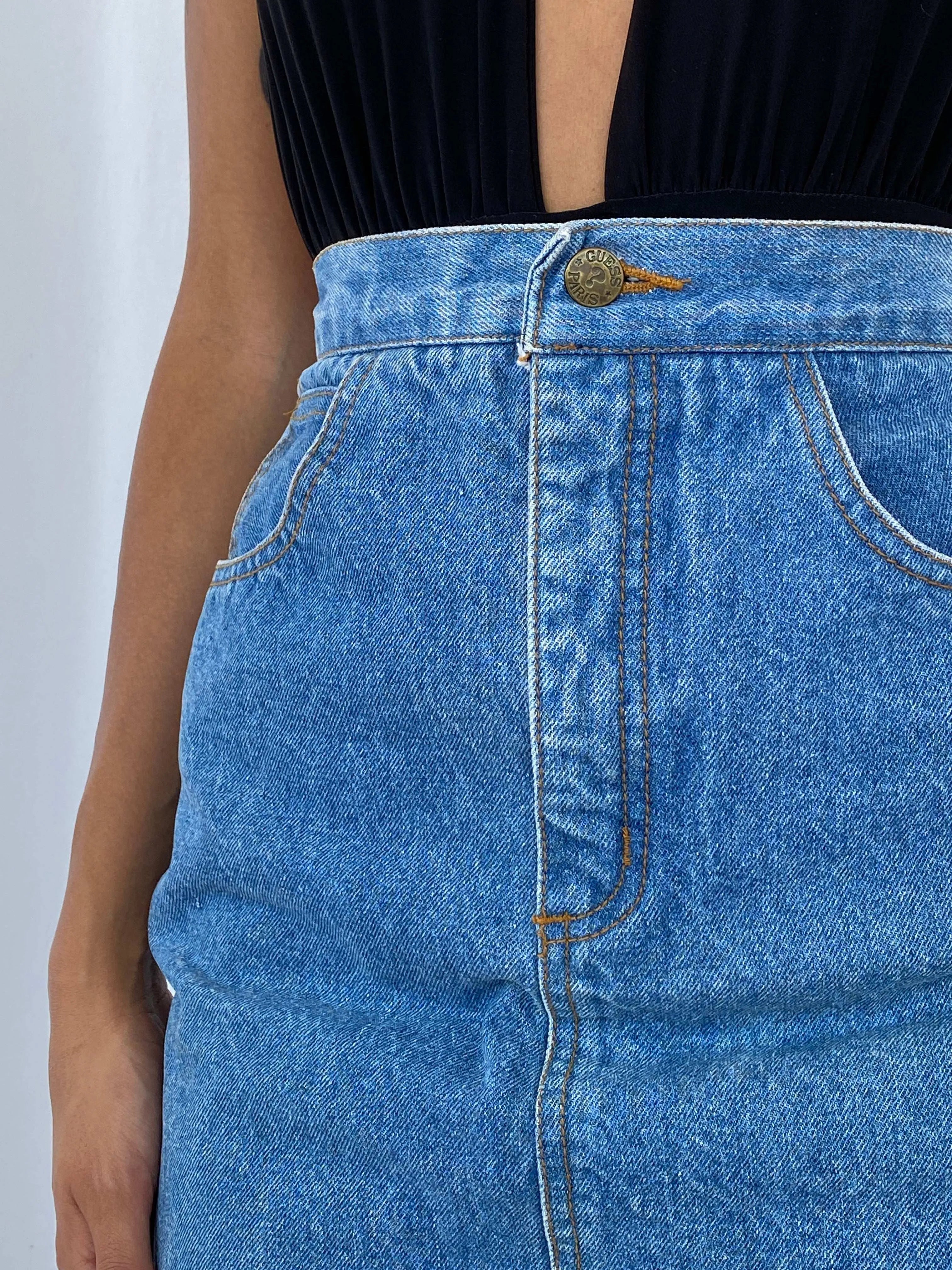 Vintage 80s/90s Guess Paris Denim Skirt - Balagan Vintage Mini Skirt 90s, denim, mini denim skirt, mini skirt, summer, Tojan