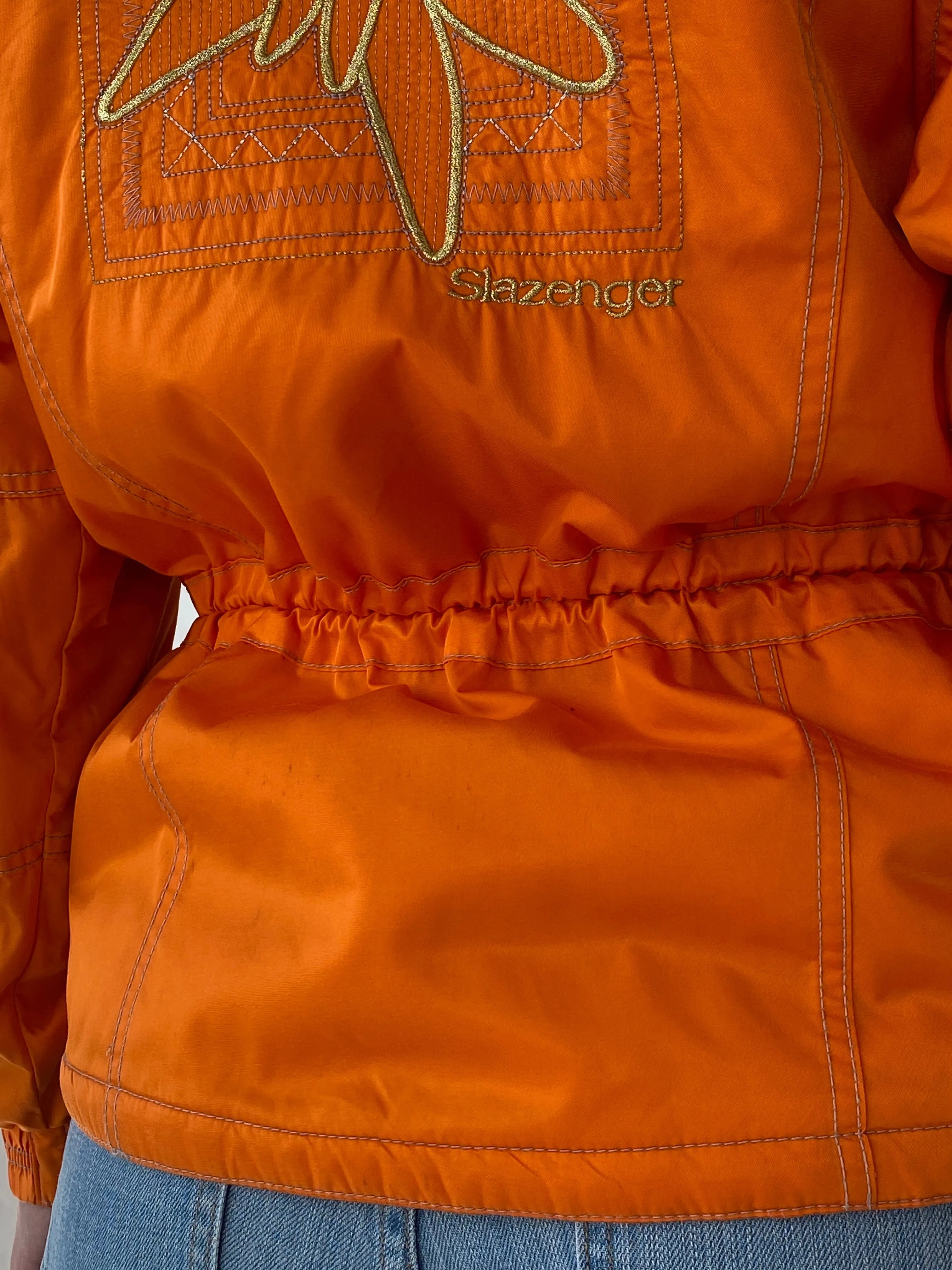 Vintage 80s/90s Slazenger Ski Orange Gold Floral Embellished Puffer Jacket - L - Balagan Vintage Windbreaker Jacket 00s, Ayah, ski jacket, vintage, vintage windbreaker, windbreaker, windbreaker jacket, women