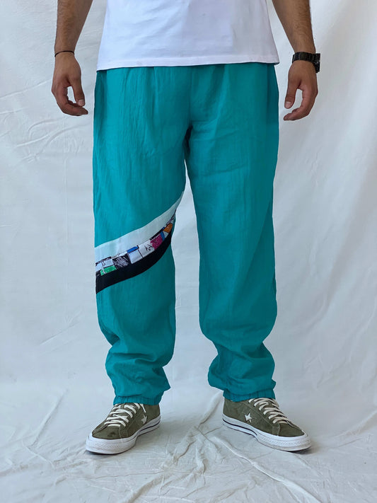 Vintage 80s/90s Sportswear Green Windbreaker Track Pants - L - Balagan Vintage Track Pants 80s, 90s, Ramez, vintage pants