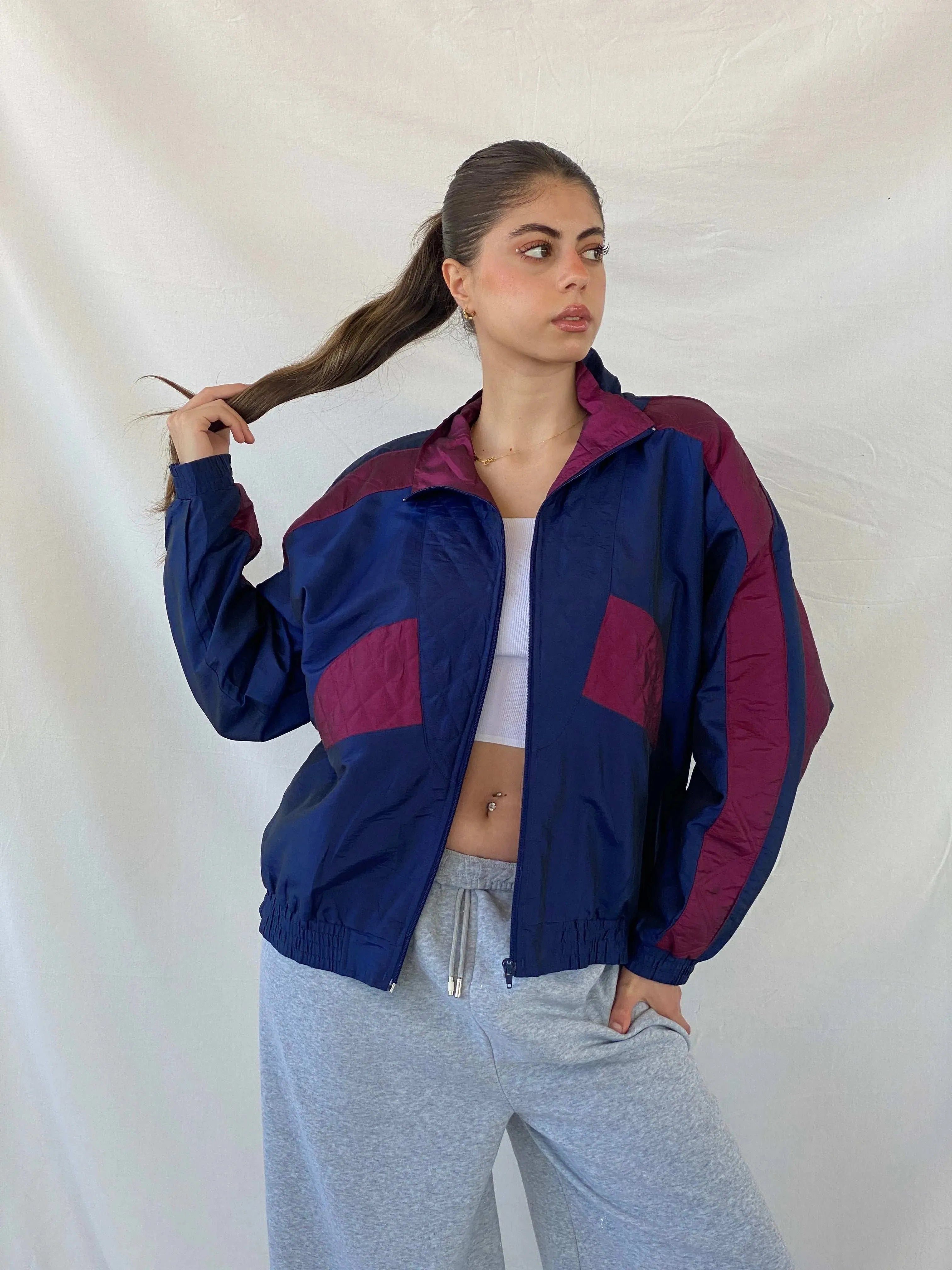 Vintage 80s/90s Sunterra Navy Windbreaker Track Jacket - L - Balagan Vintage Windbreaker Jacket 00s, Coats&Jackets, Mira, vintage, vintage windbreaker, windbreaker, windbreaker jacket, women, Women's Windbreaker Jackets