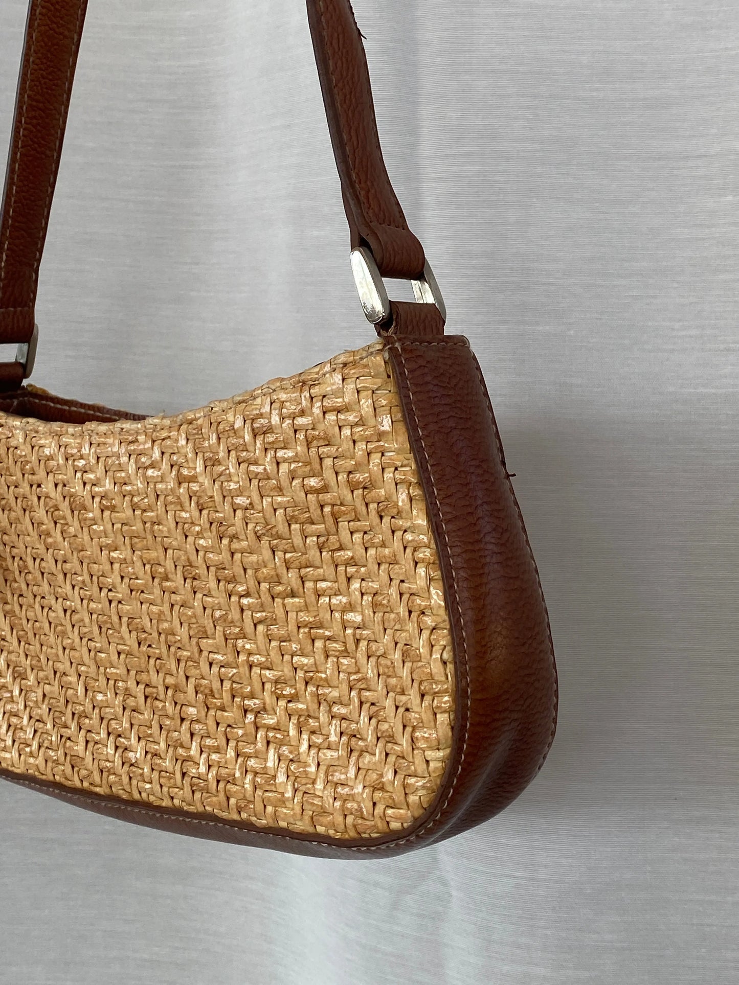 Vintage 90’s Y2K Liz Claiborne Shoulder Bag Purse, Woven Raffia Straw Wicker - Balagan Vintage Shoulder Bag 00s, bag, consignment, handbag, Tasnim