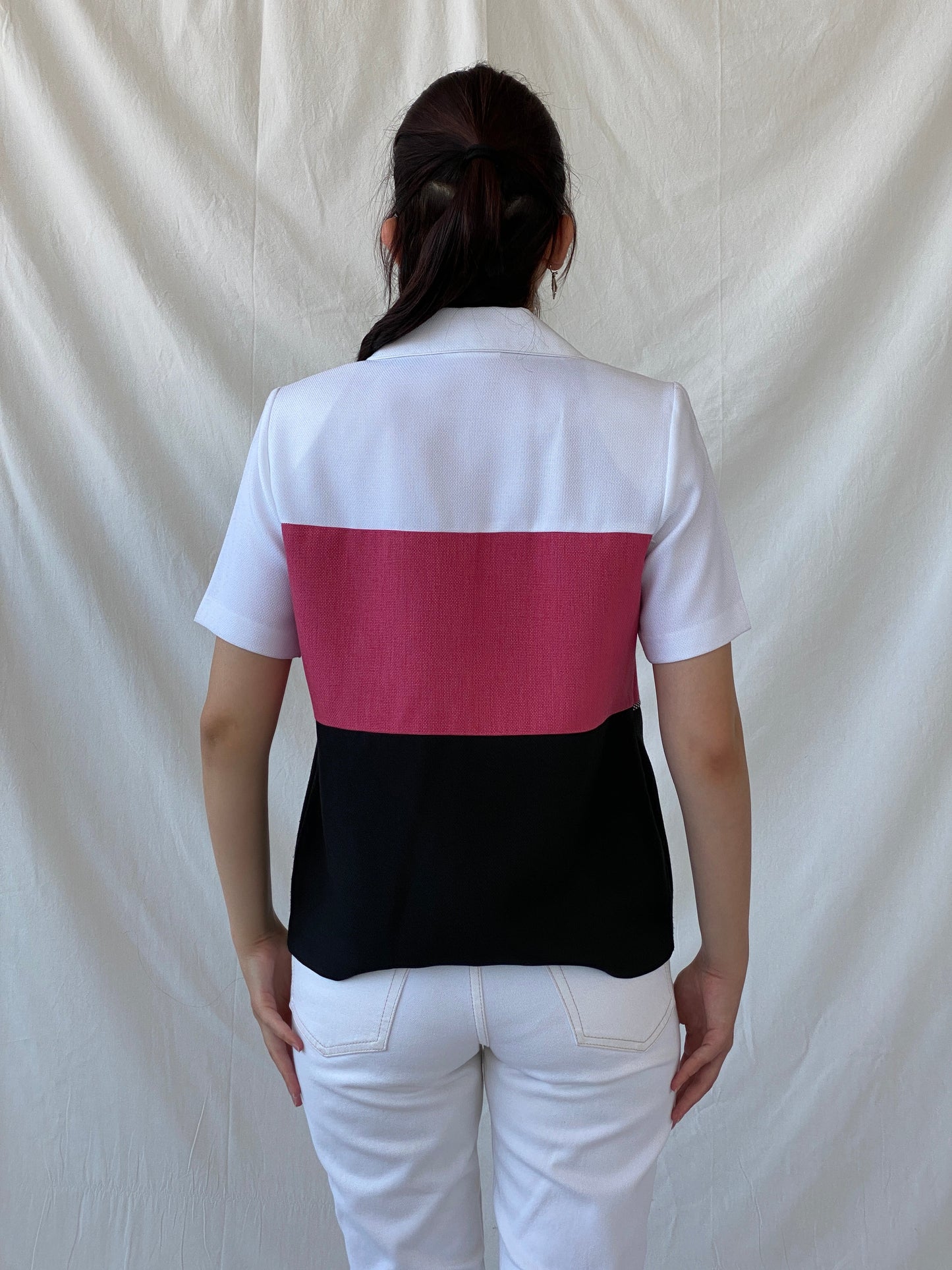 Vintage 90s Alfred Dunner White Pink Black Striped Women’s Padded Short Sleeve Heavy Shirt - M - Balagan Vintage Half Sleeve Shirt 00s, Ayah, cotton shirt, half sleeve shirt, NEW IN, shirt, women shirt